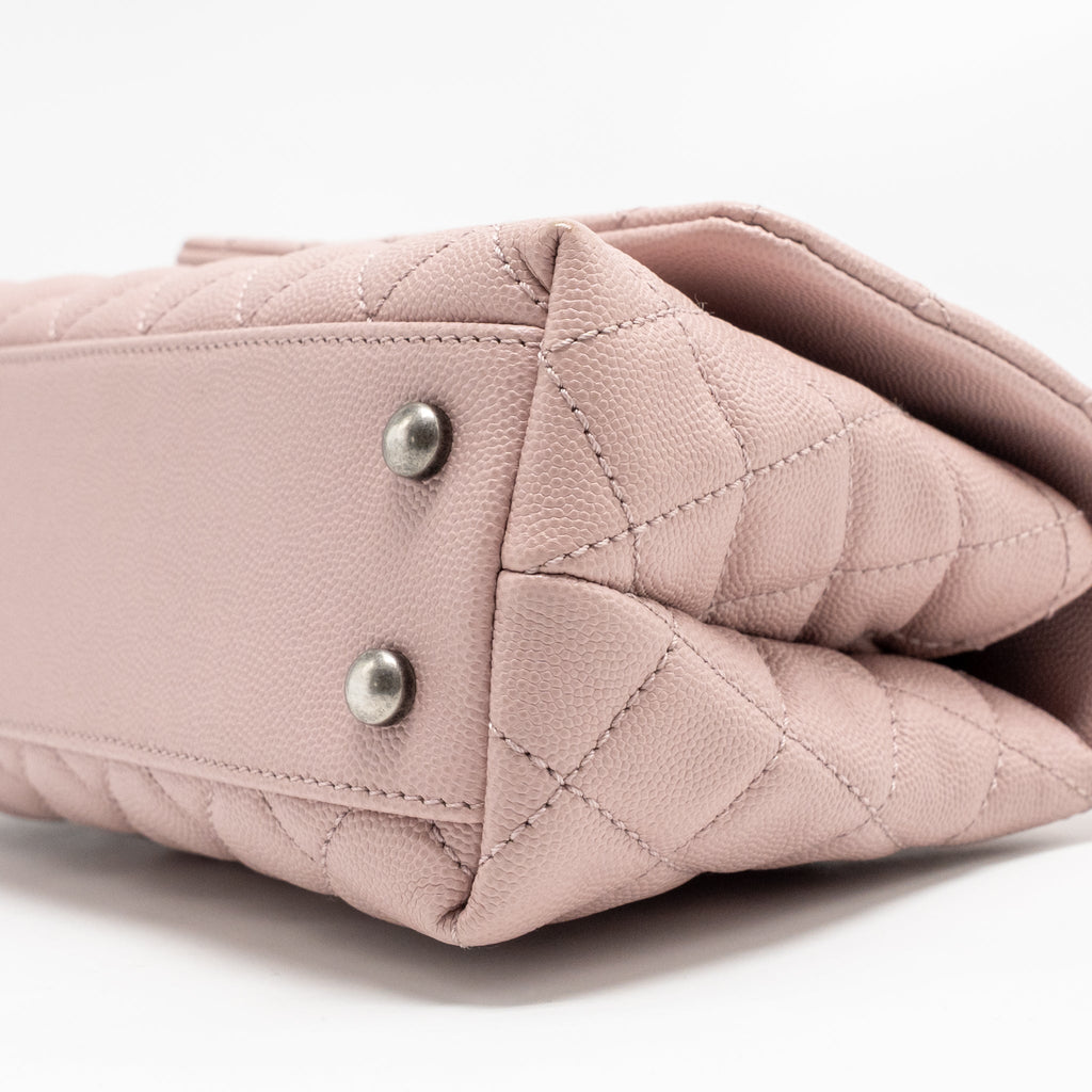 CHANEL SMALL COCO HANDLE CAVIAR PINK RUTHENIUM SHW