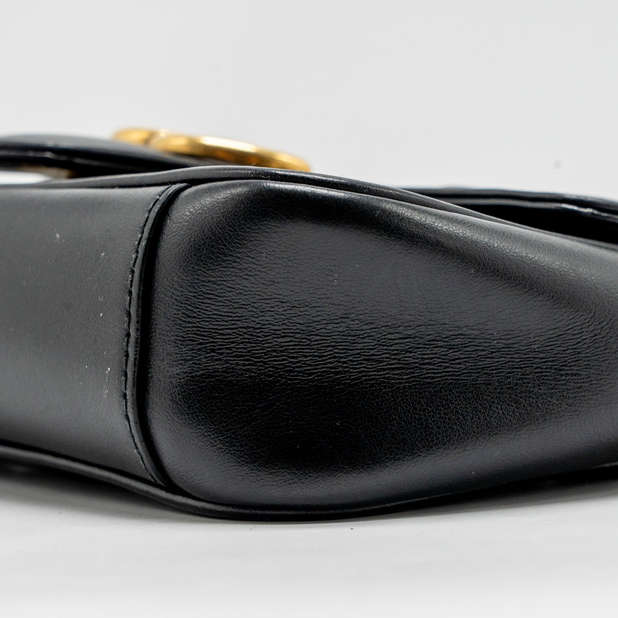 GUCCI MINI GG MARMONT FLAP BAG CALFSKIN BLACK GHW