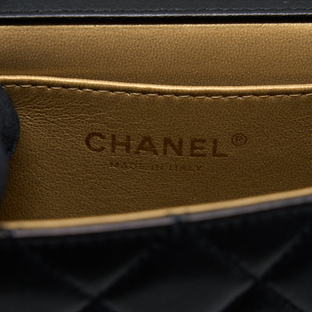 CHANEL VERTICAL PEARL FLAP BAG GOATSKIN BLACK BRUSHED GHW