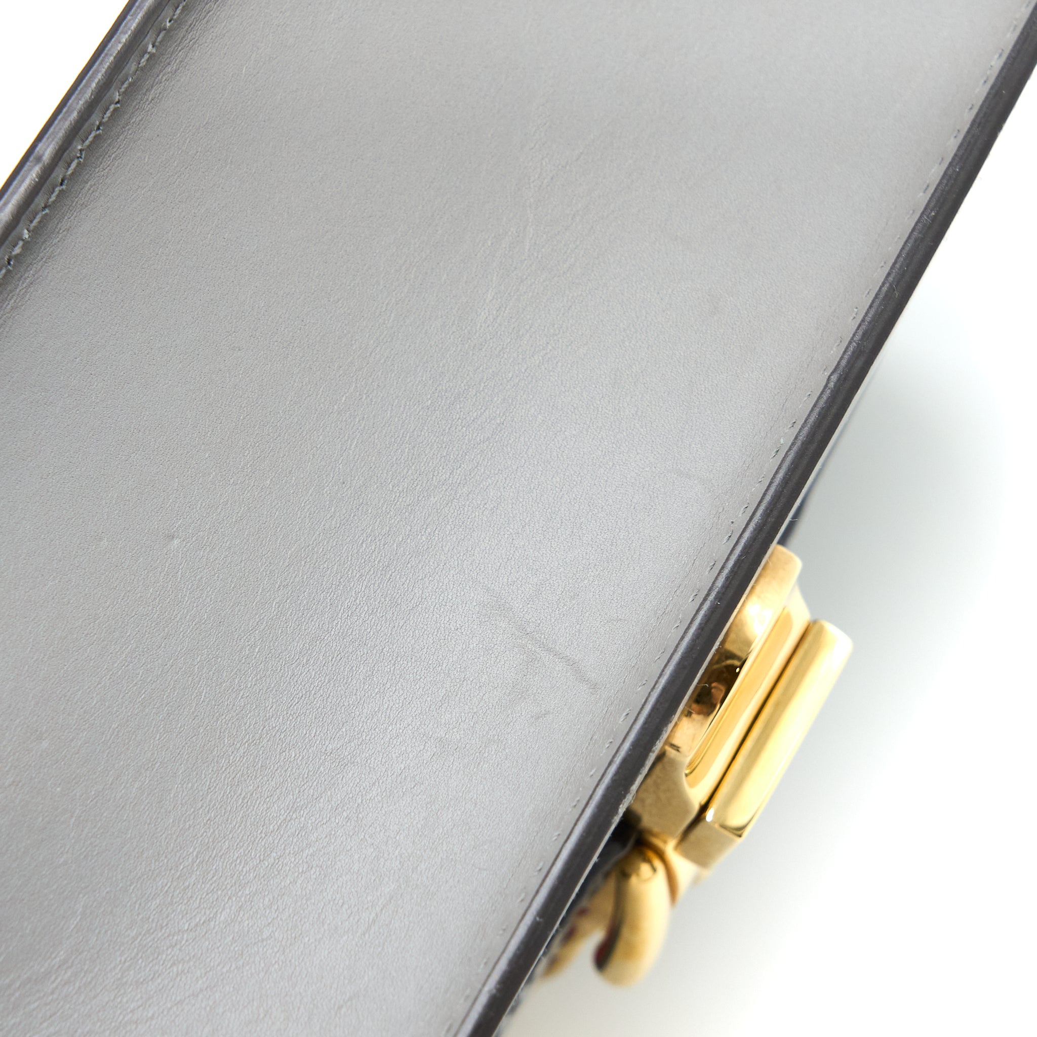 GUCCI SMALL SYLVIE SHOULDER BAG CALFSKIN GREY GHW