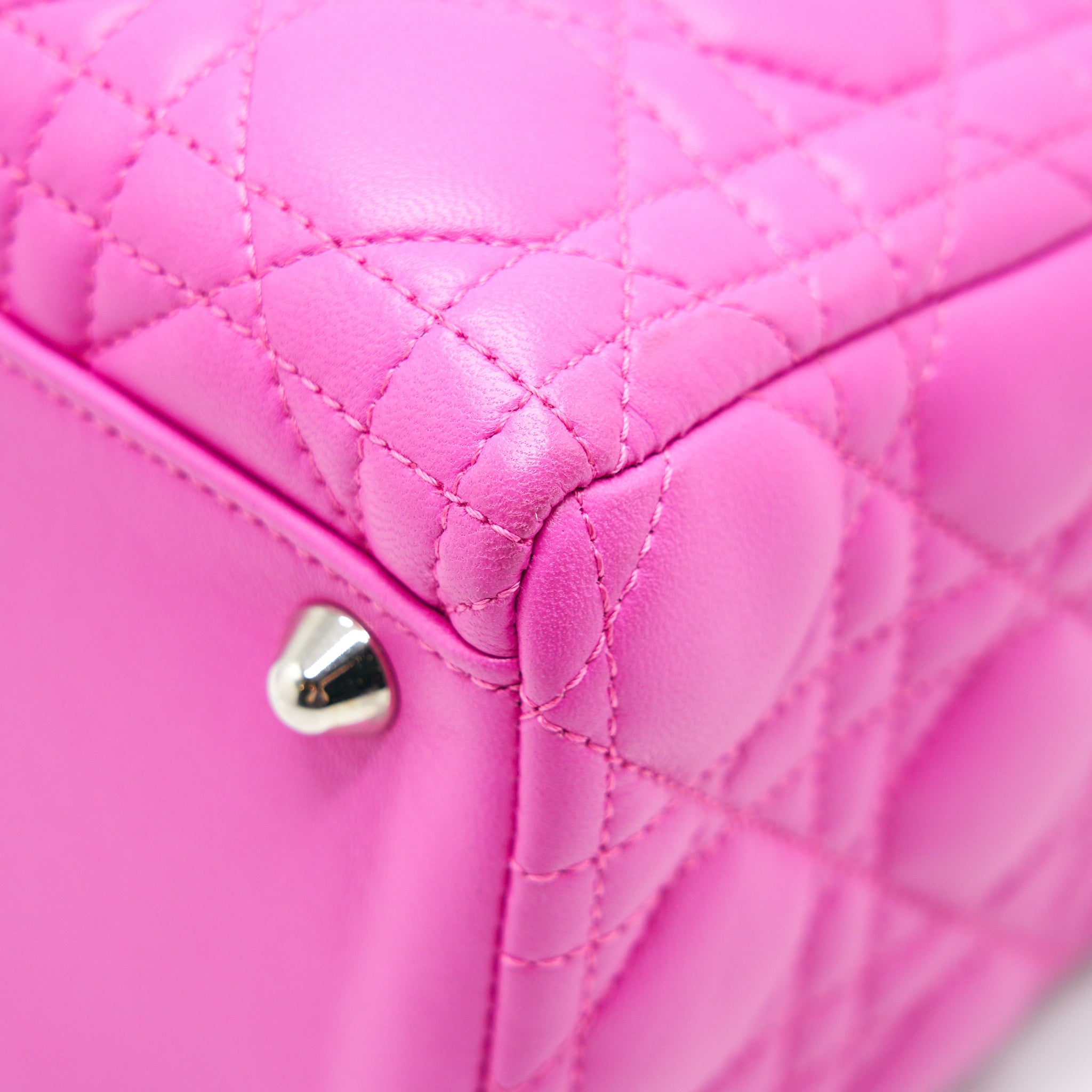 DIOR LARGE LADY DIOR LAMBSKIN BAG IN HOT PINK
