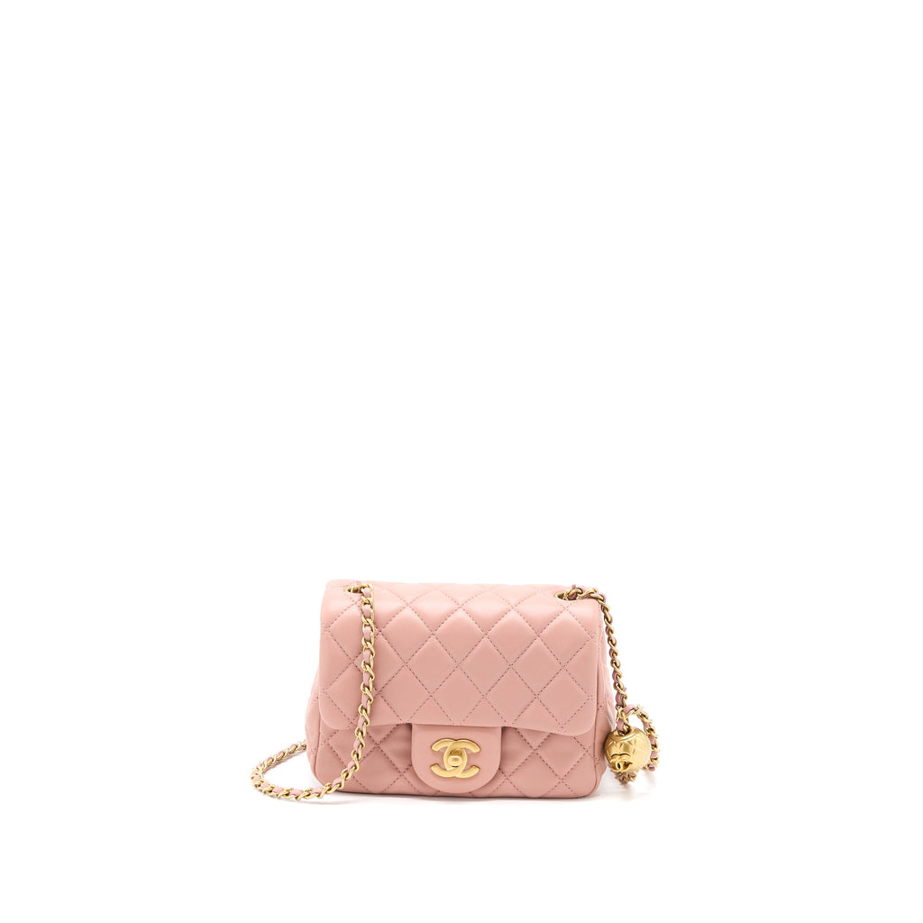 CHANEL PEARL CRUSH MINI SQUARE FLAP BAG LAMBSKIN DARK PINK GHW (MICROCHIP)