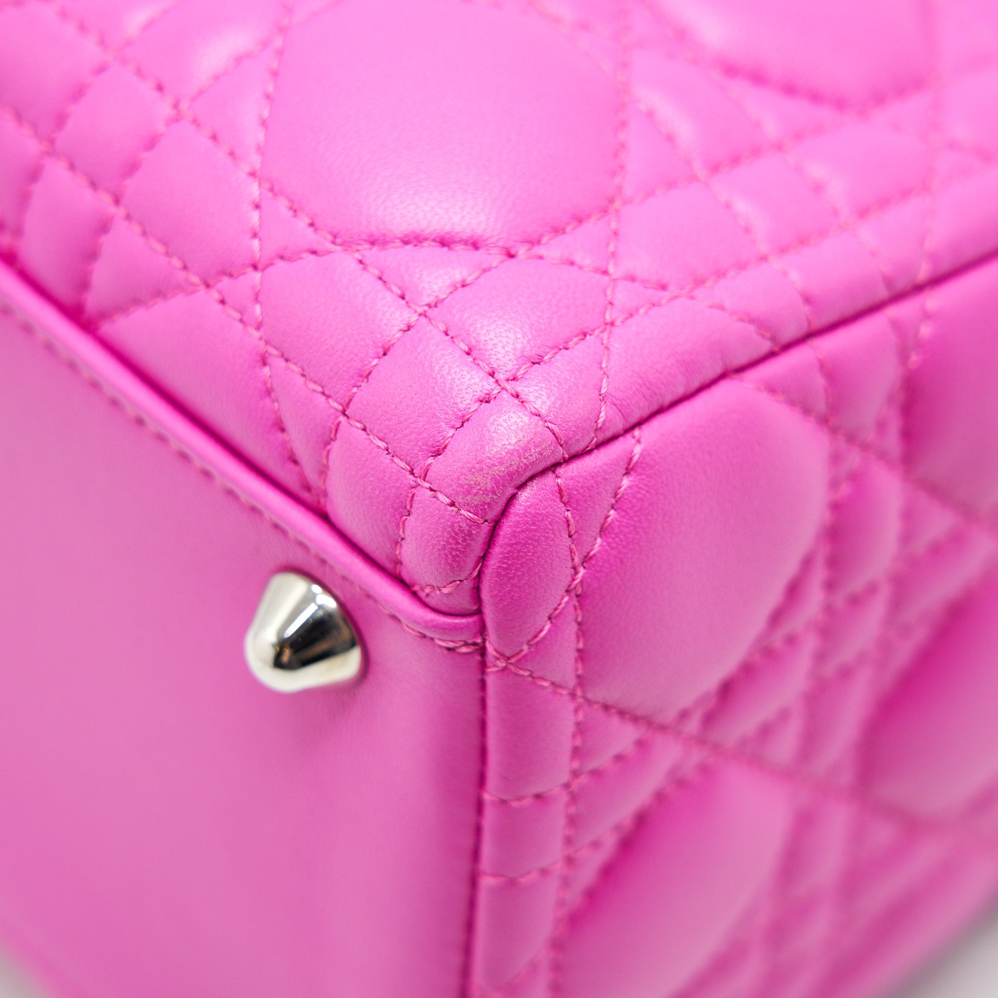 DIOR LARGE LADY DIOR LAMBSKIN BAG IN HOT PINK