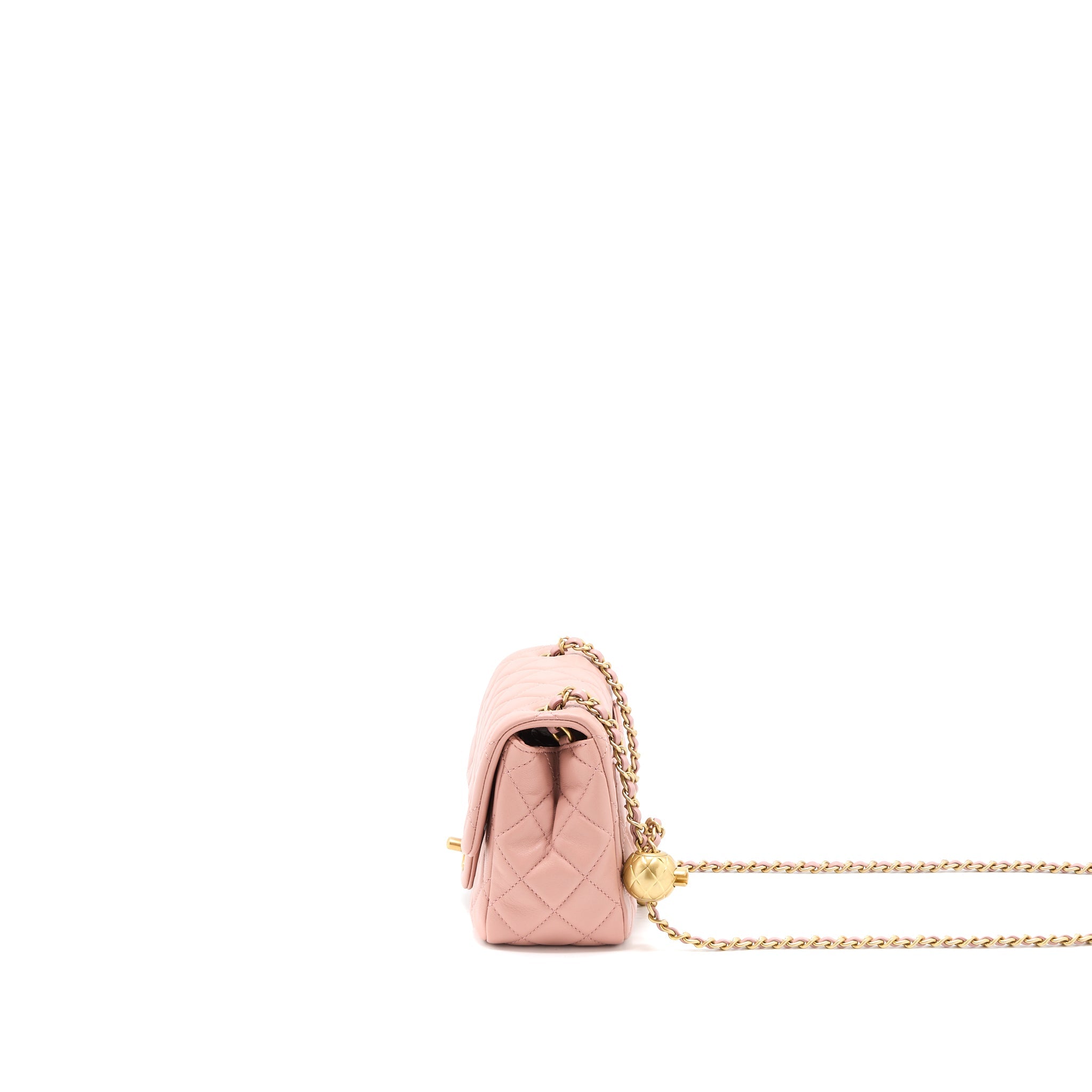 CHANEL PEARL CRUSH MINI SQUARE FLAP BAG LAMBSKIN DARK PINK GHW (MICROCHIP)