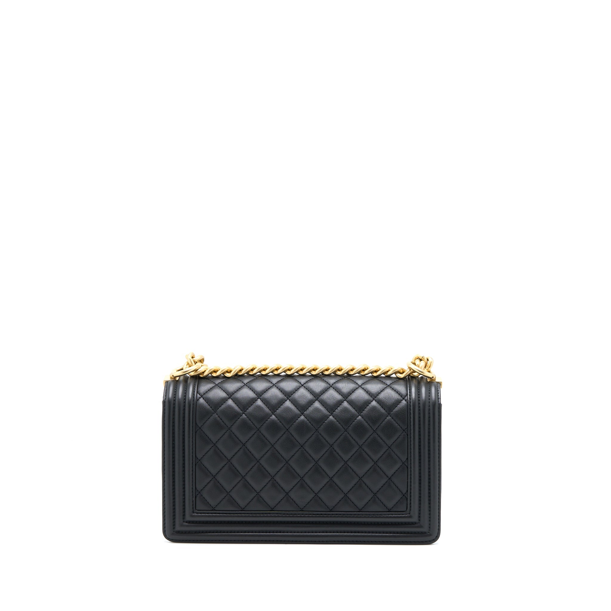 CHANEL MEDIUM BOY BAG CALFSKIN BLACK BRUSHED GHW