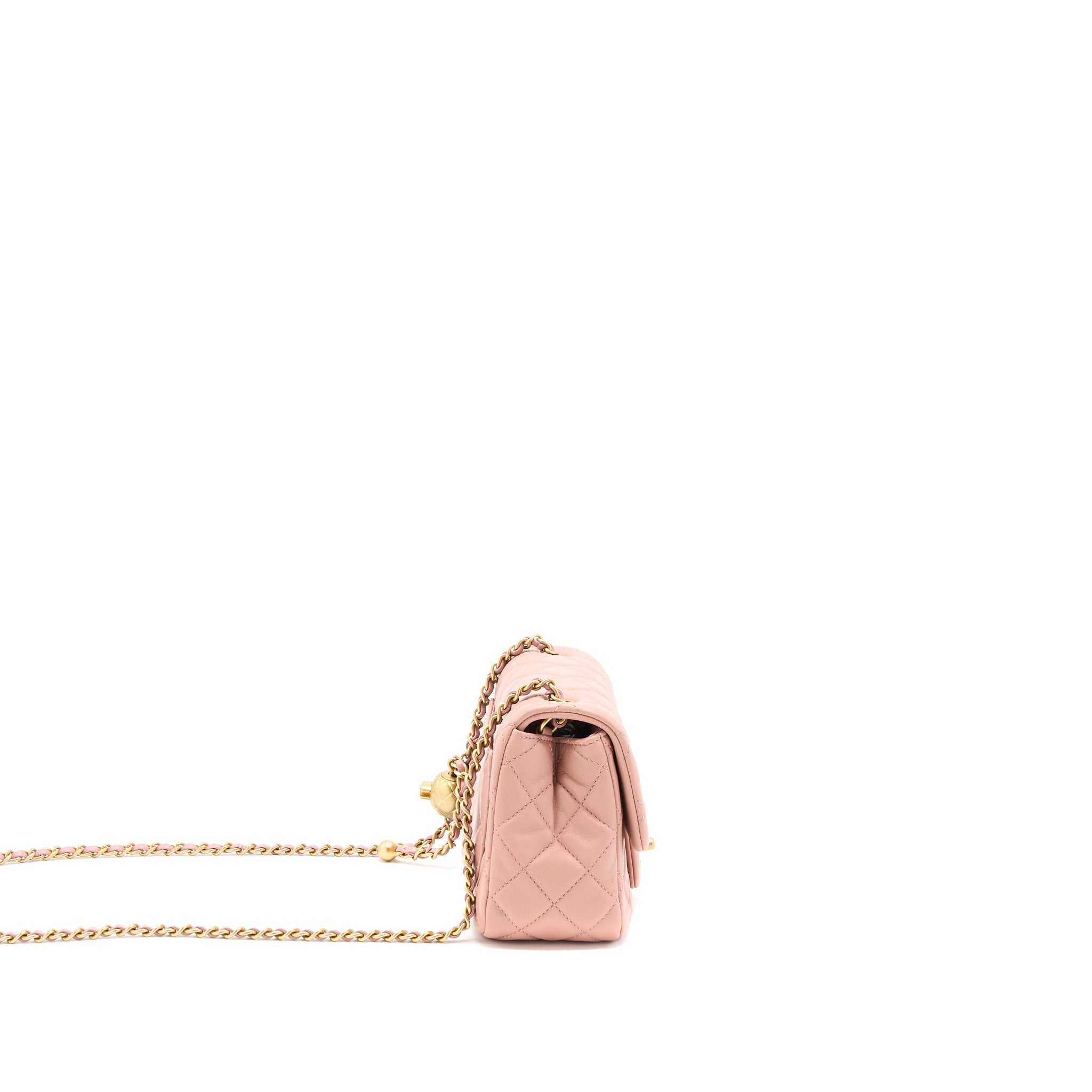 CHANEL PEARL CRUSH MINI SQUARE FLAP BAG LAMBSKIN DARK PINK GHW (MICROCHIP)