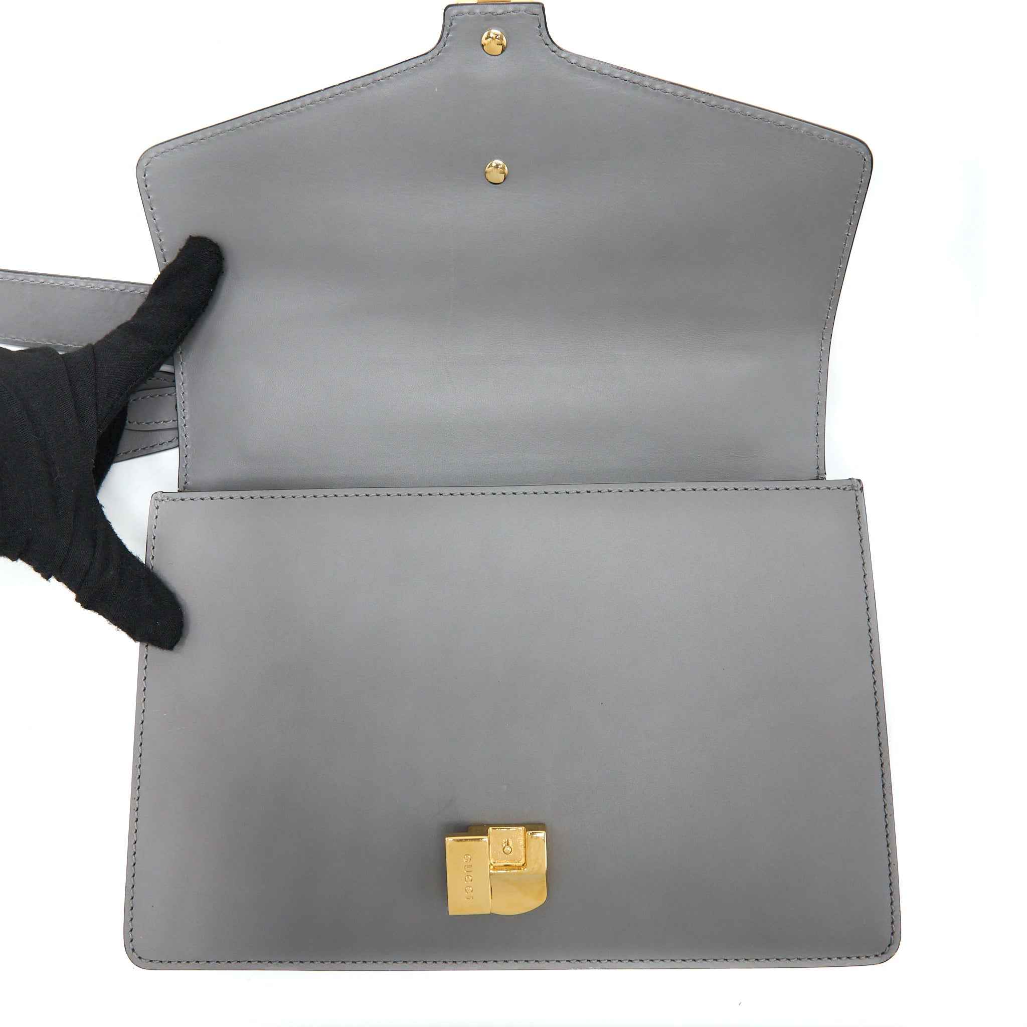 GUCCI SMALL SYLVIE SHOULDER BAG CALFSKIN GREY GHW
