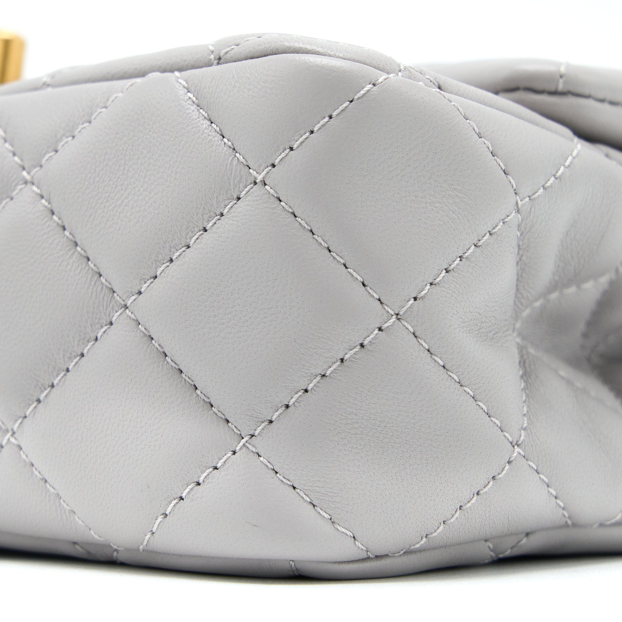 CHANEL PEARL CRUSH MINI RECTANGULAR FLAP BAG LAMBSKIN LIGHT GREY BRUSHED GHW (MICROCHIP)