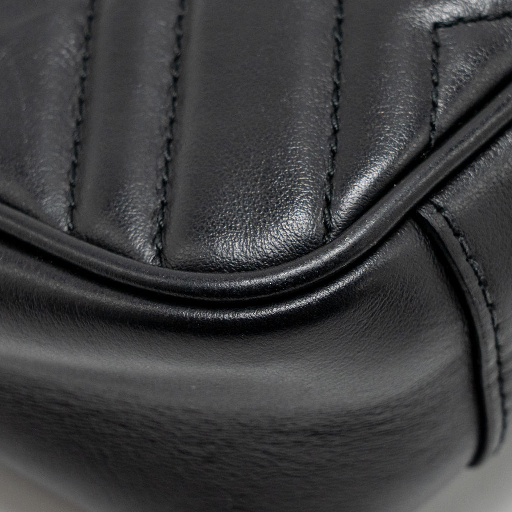 GUCCI MINI GG MARMONT FLAP BAG CALFSKIN BLACK GHW