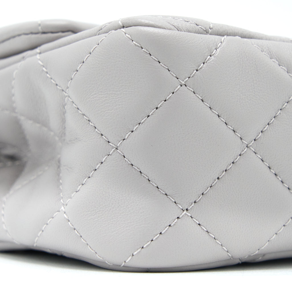 CHANEL PEARL CRUSH MINI RECTANGULAR FLAP BAG LAMBSKIN LIGHT GREY BRUSHED GHW (MICROCHIP)