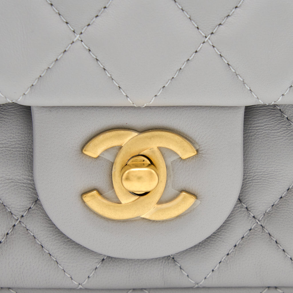 CHANEL PEARL CRUSH MINI RECTANGULAR FLAP BAG LAMBSKIN LIGHT GREY BRUSHED GHW (MICROCHIP)