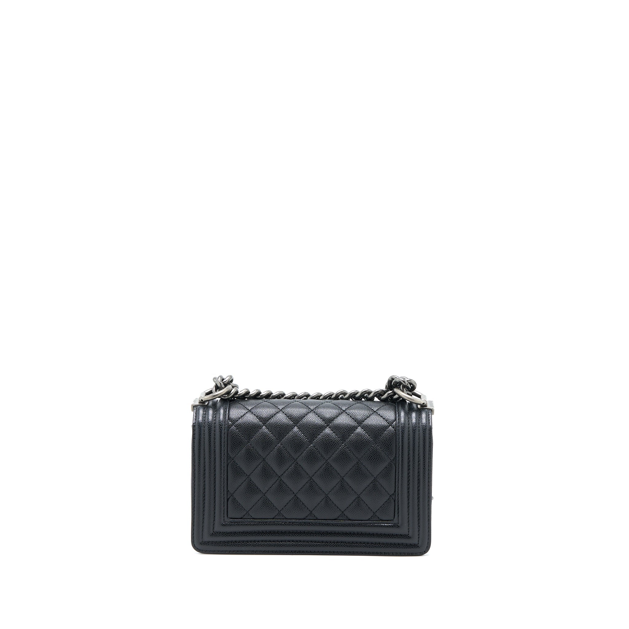 CHANEL SMALL BOY BAG CAVIAR BLACK RUTHENIUM HARDWARE (MICROCHIP)