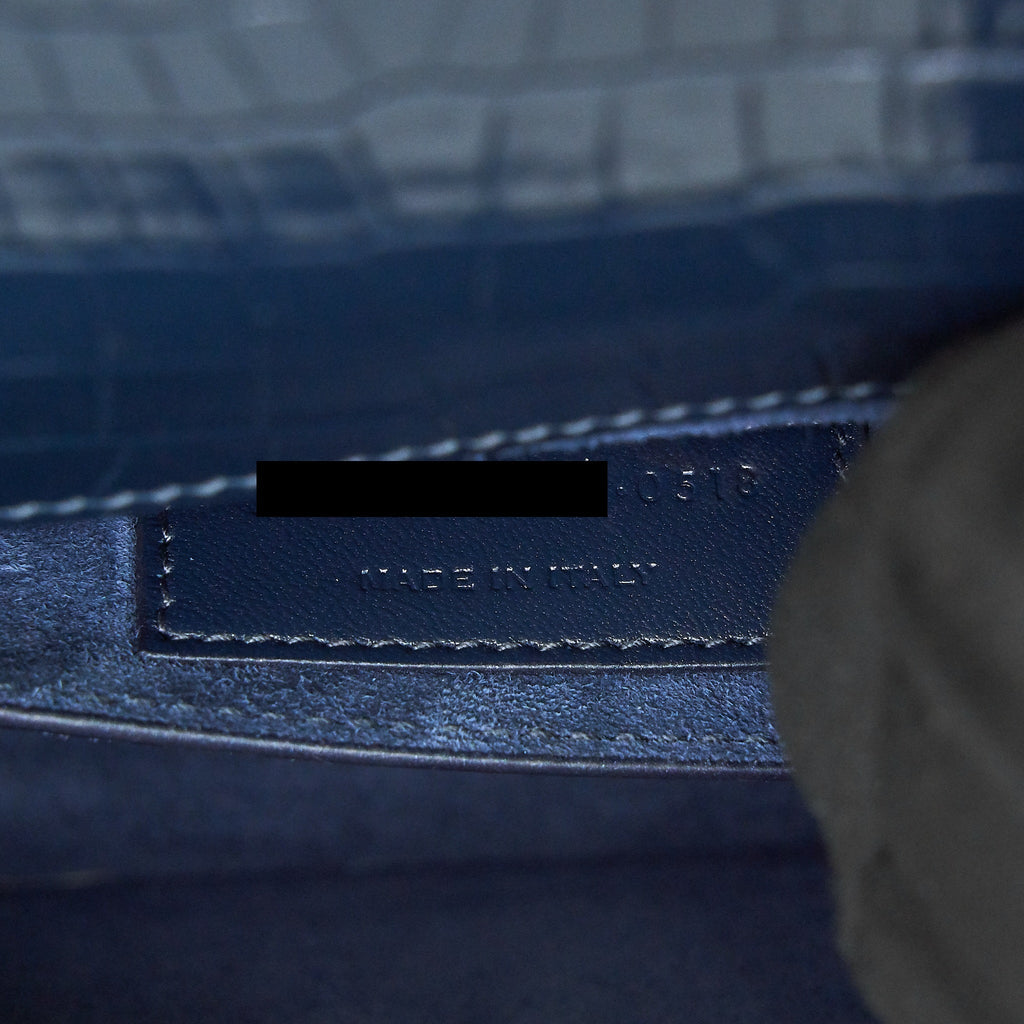 SAINT LAURENT MEDIUM SUNSET BAG CROC EMBOSSED CALFSKIN DARK BLUE SHW