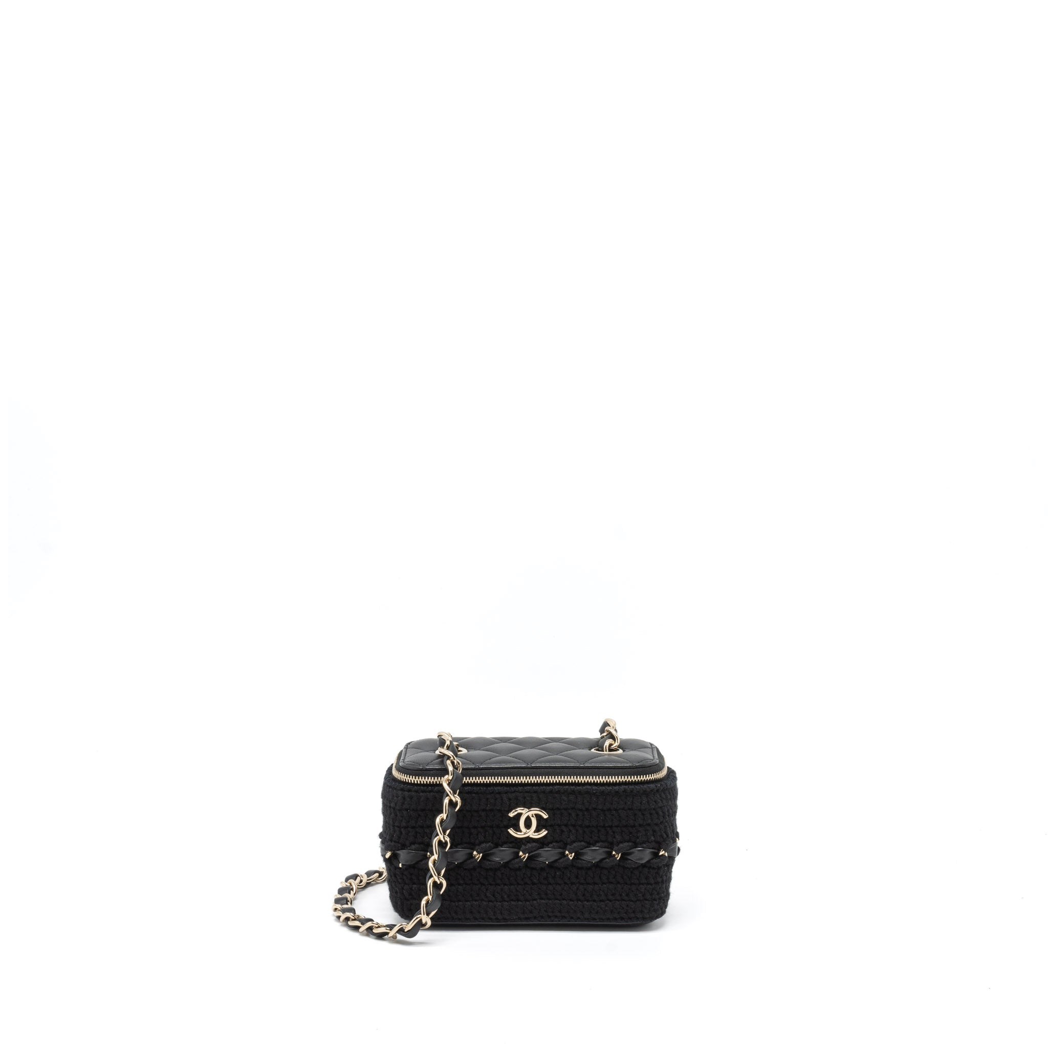 CHANEL LONG VANITY WITH GIANT CHAIN TWEED/LAMBSKIN BLACK LGHW