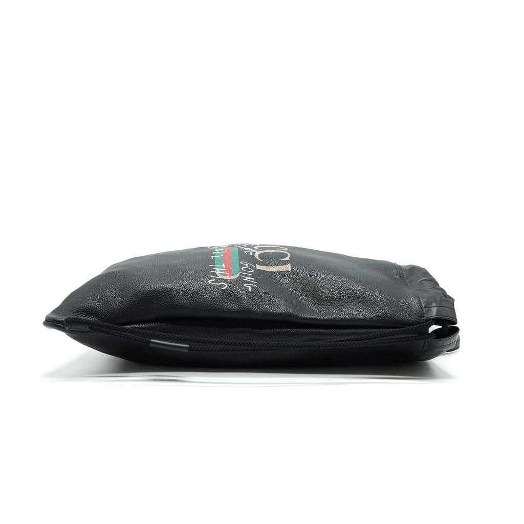GUCCI LOGO PRINTED DRAWSTRING BACKPACK BLACK