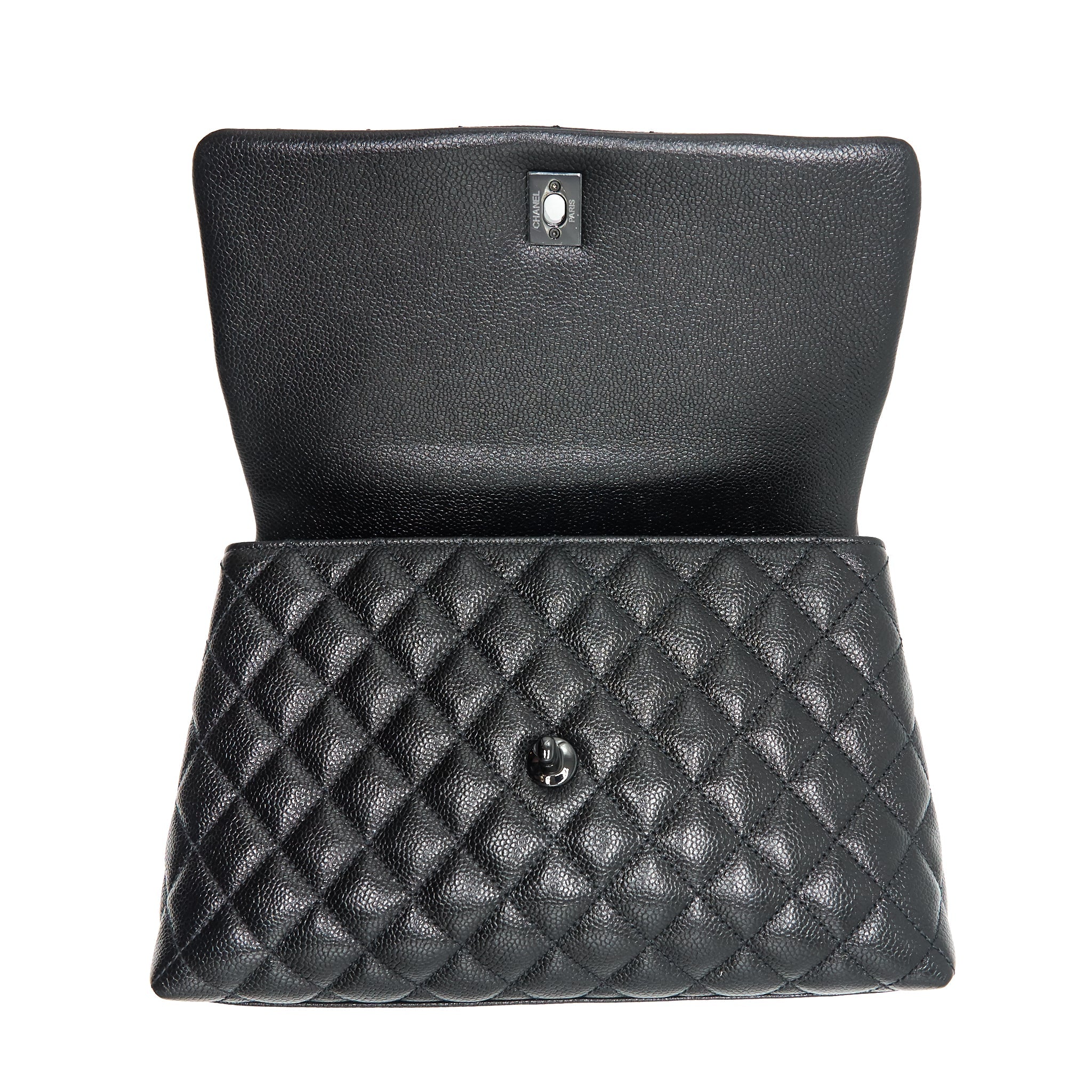 CHANEL COCO HANDLE SMALL FLAP BAG GRAINED CALFSKIN & BLACK METAL