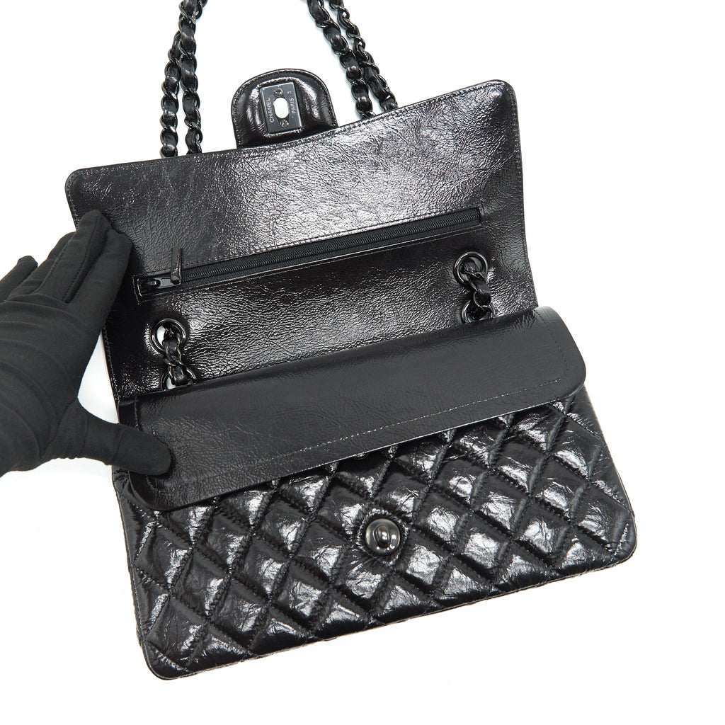 CHANEL MEDIUM CLASSIC DOUBLE FLAP BAG SHINY CRUMPLED CALFSKIN