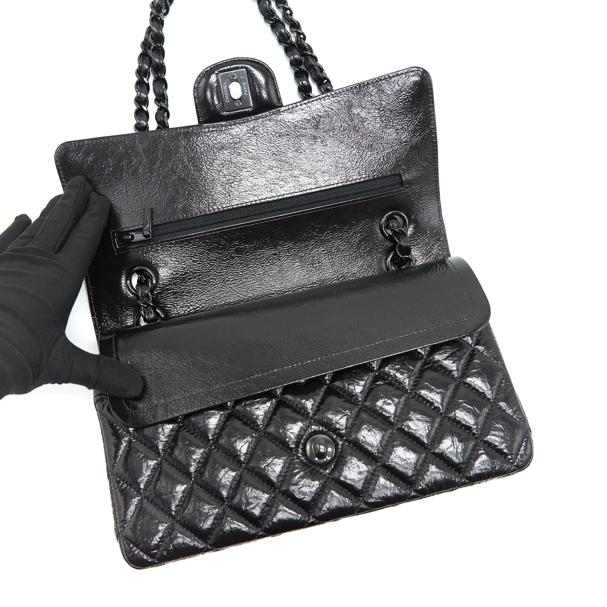 CHANEL MEDIUM CLASSIC DOUBLE FLAP BAG SHINY CRUMPLED CALFSKIN