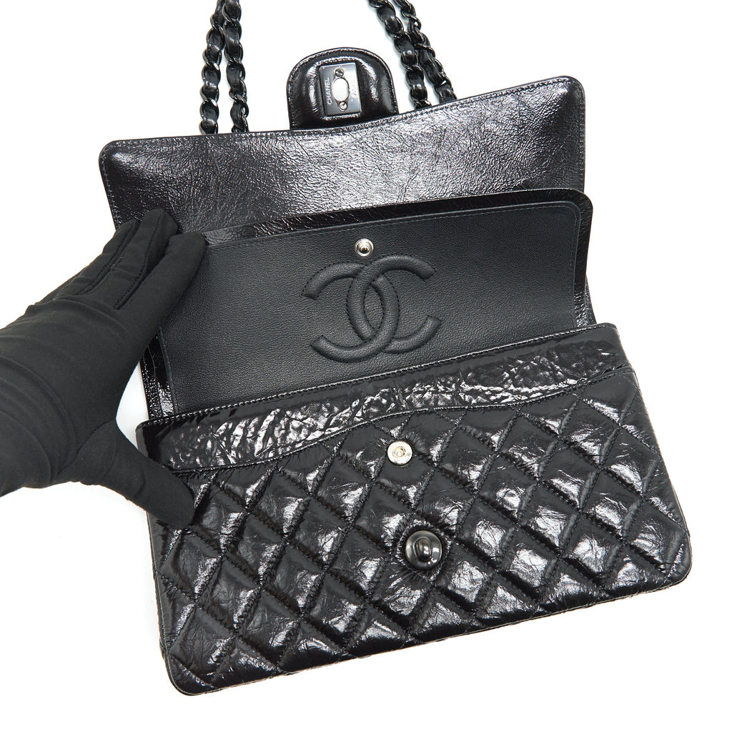 CHANEL MEDIUM CLASSIC DOUBLE FLAP BAG SHINY CRUMPLED CALFSKIN