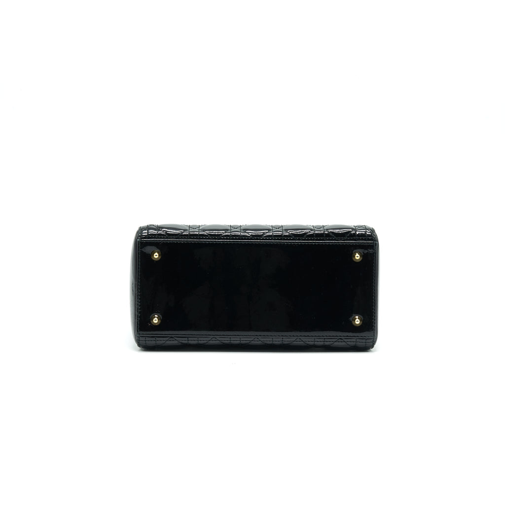 CHRISTIAN DIOR BLACK PATENT LEATHER MEDIUM LADY DIOR