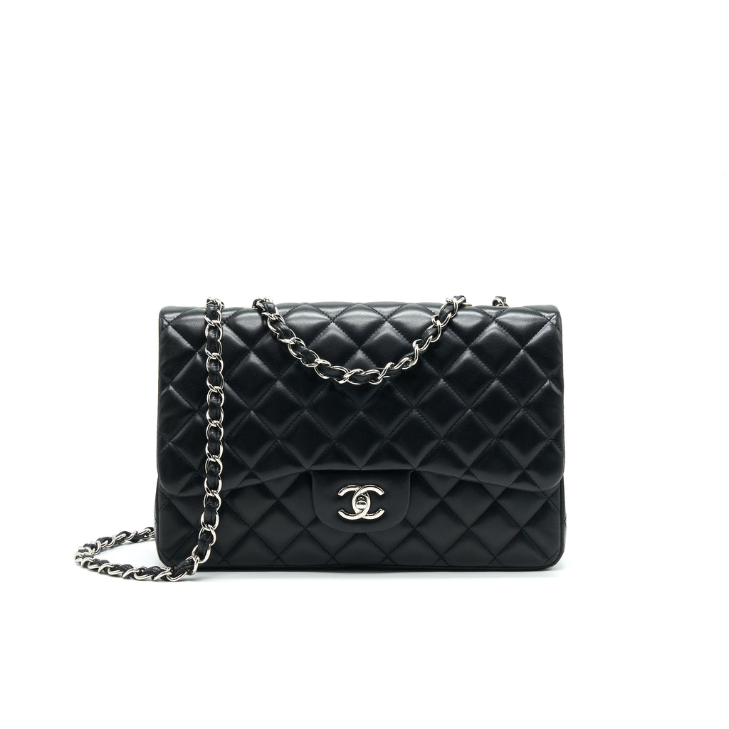 CHANEL SINGLE FLAP JUMBO BAG LAMBSKIN BLACK SHW