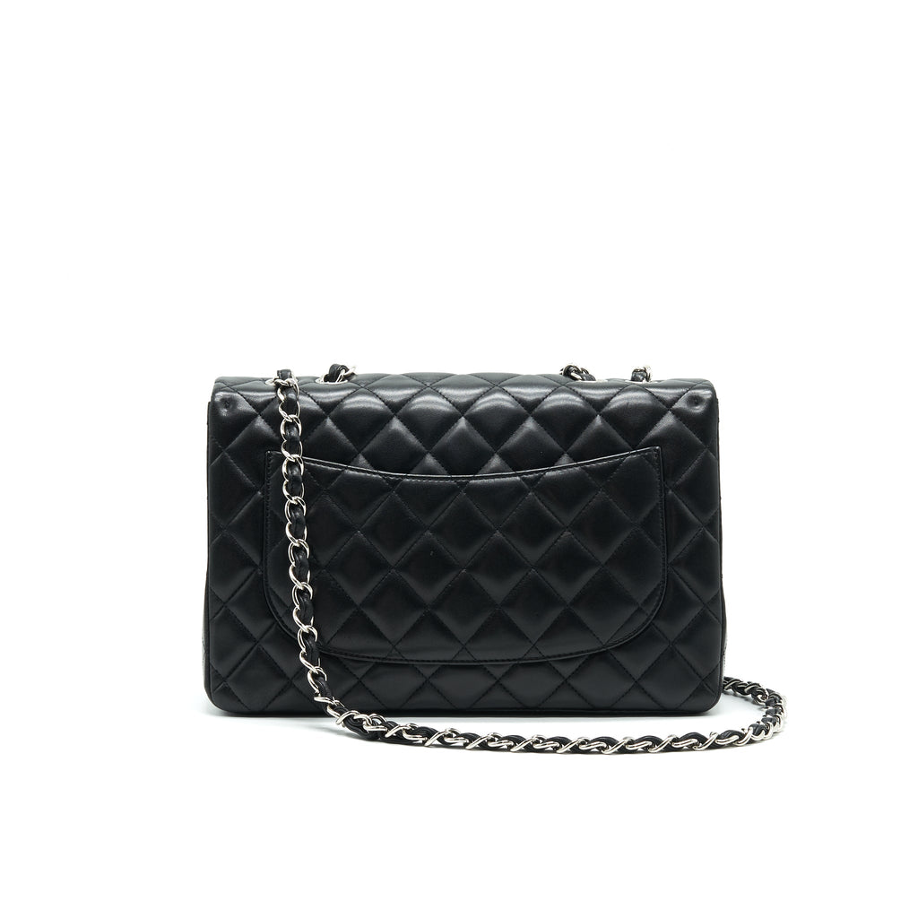 CHANEL SINGLE FLAP JUMBO BAG LAMBSKIN BLACK SHW