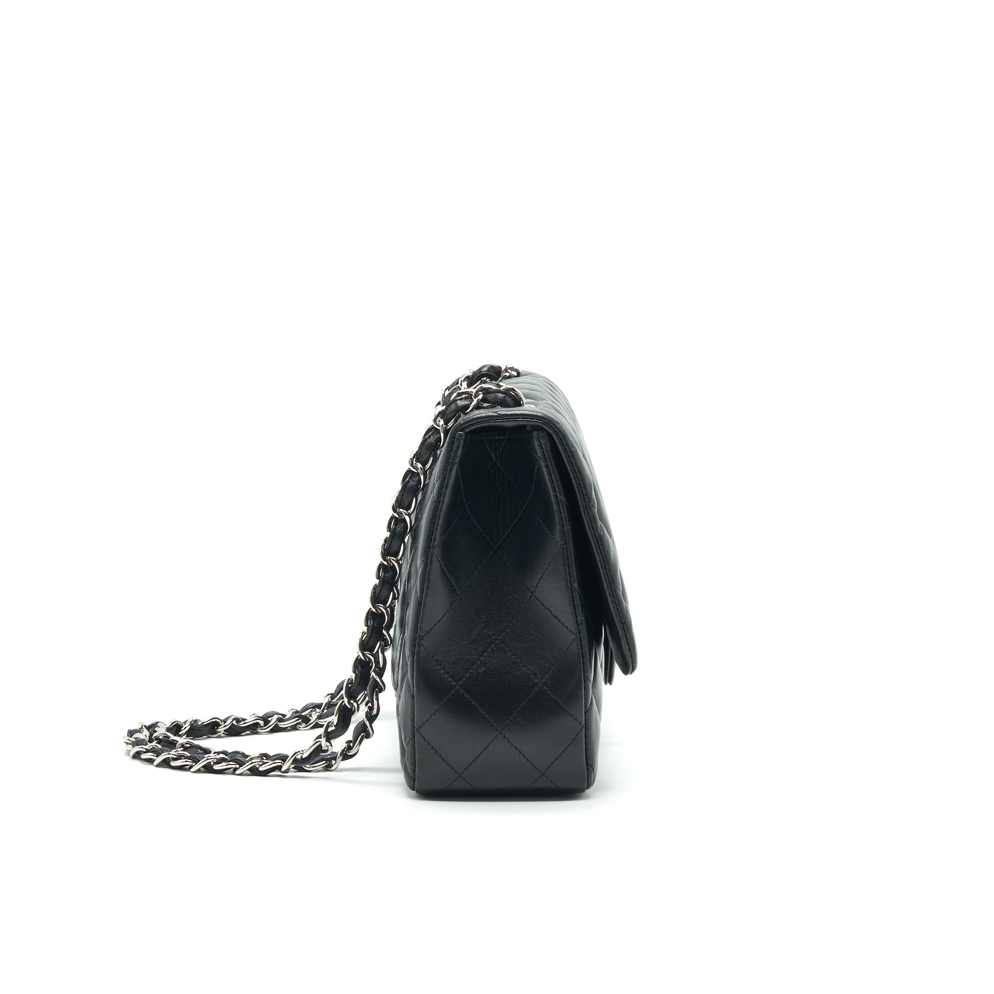 CHANEL SINGLE FLAP JUMBO BAG LAMBSKIN BLACK SHW