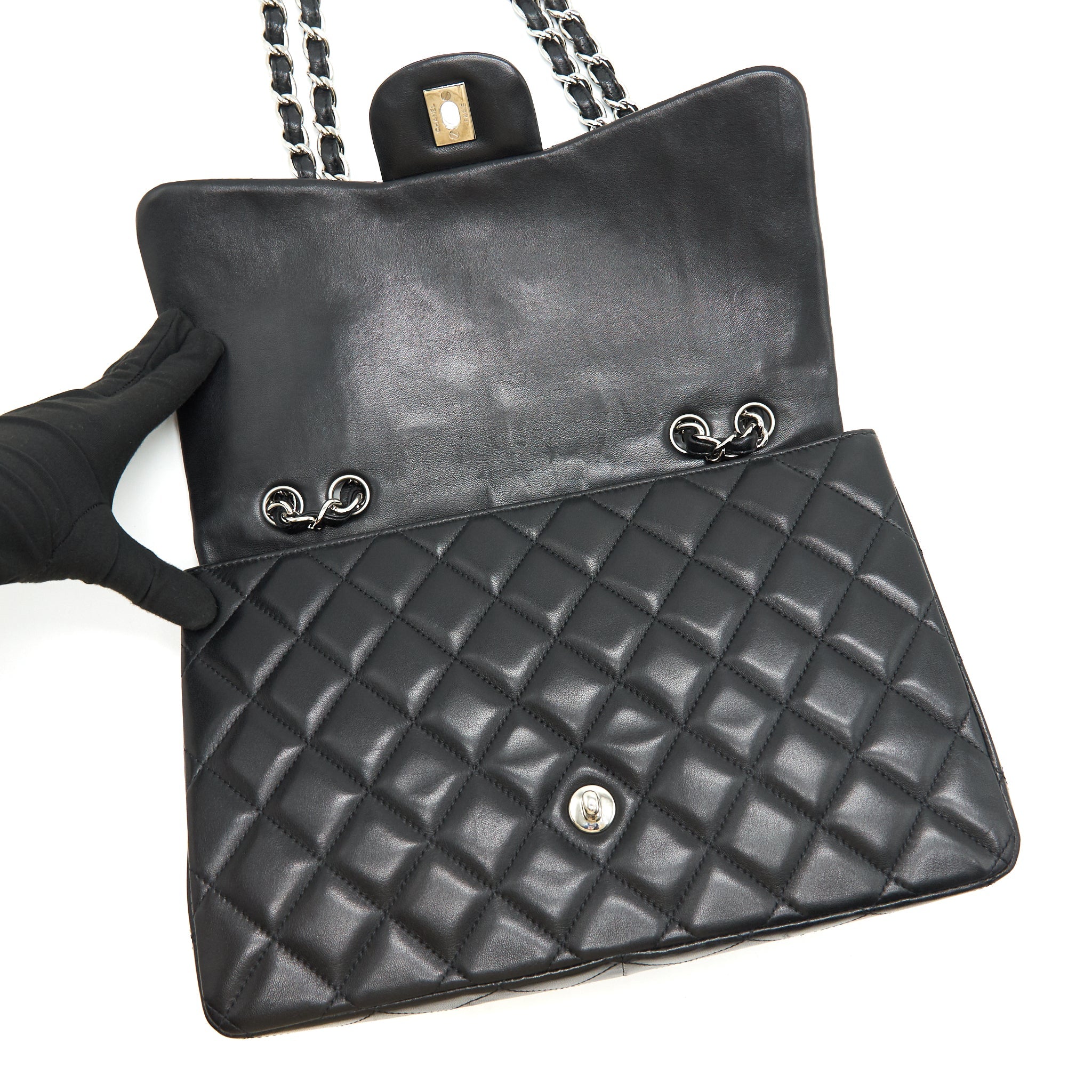 CHANEL SINGLE FLAP JUMBO BAG LAMBSKIN BLACK SHW