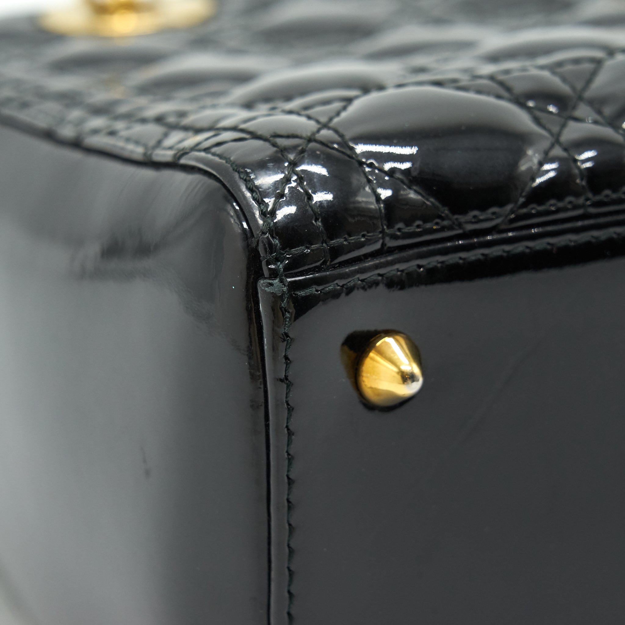 CHRISTIAN DIOR BLACK PATENT LEATHER MEDIUM LADY DIOR