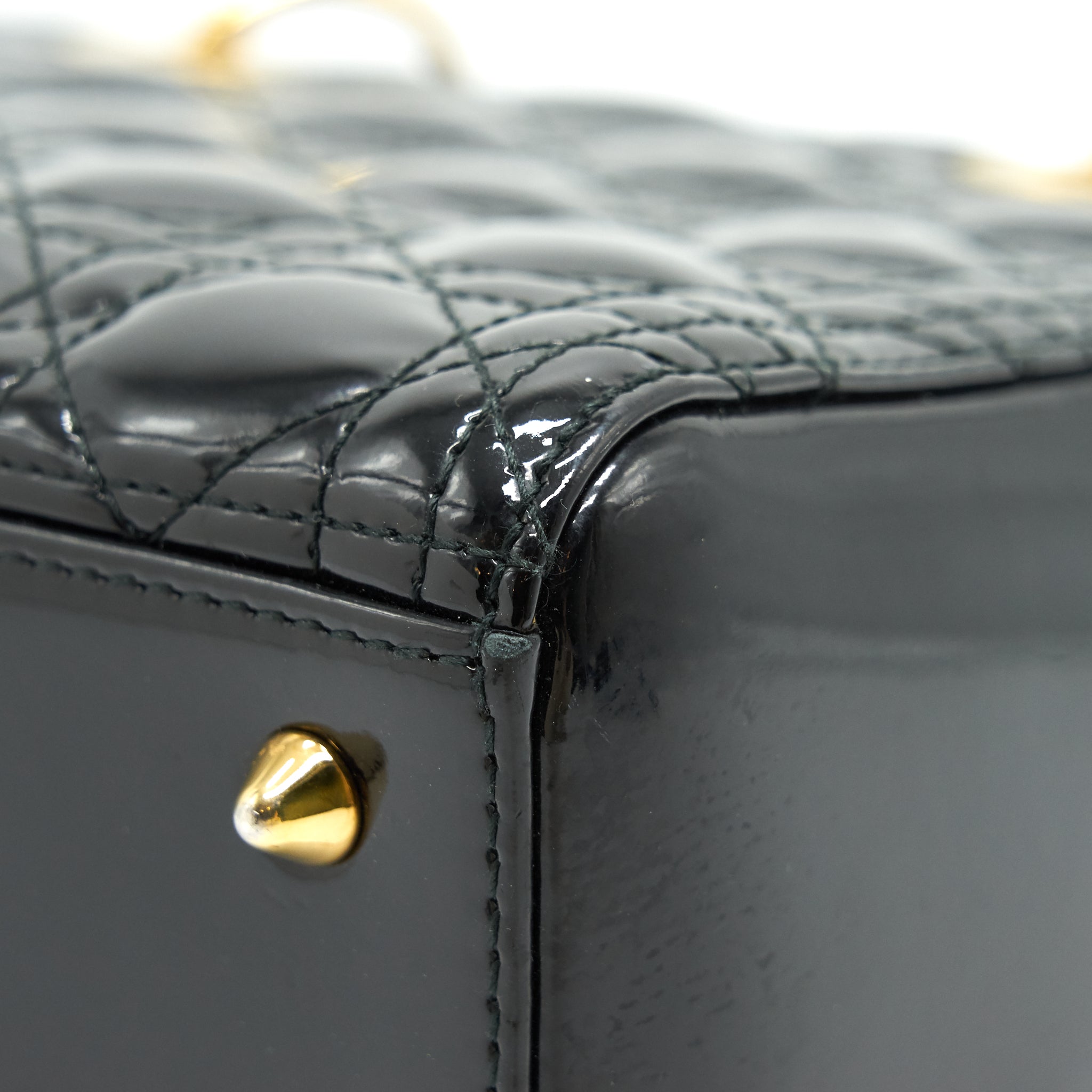CHRISTIAN DIOR BLACK PATENT LEATHER MEDIUM LADY DIOR