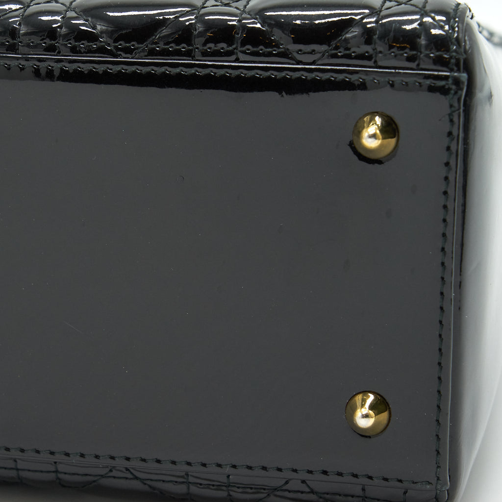 CHRISTIAN DIOR BLACK PATENT LEATHER MEDIUM LADY DIOR