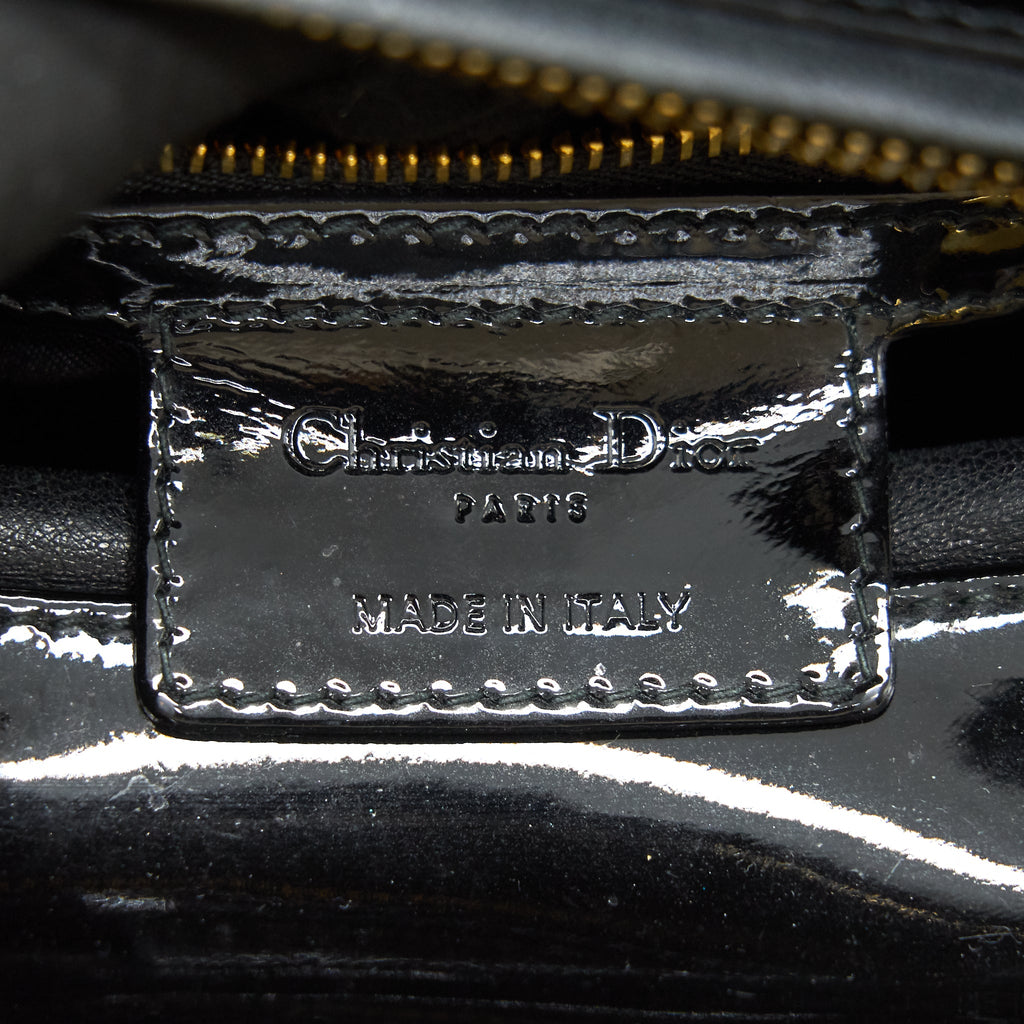 CHRISTIAN DIOR BLACK PATENT LEATHER MEDIUM LADY DIOR