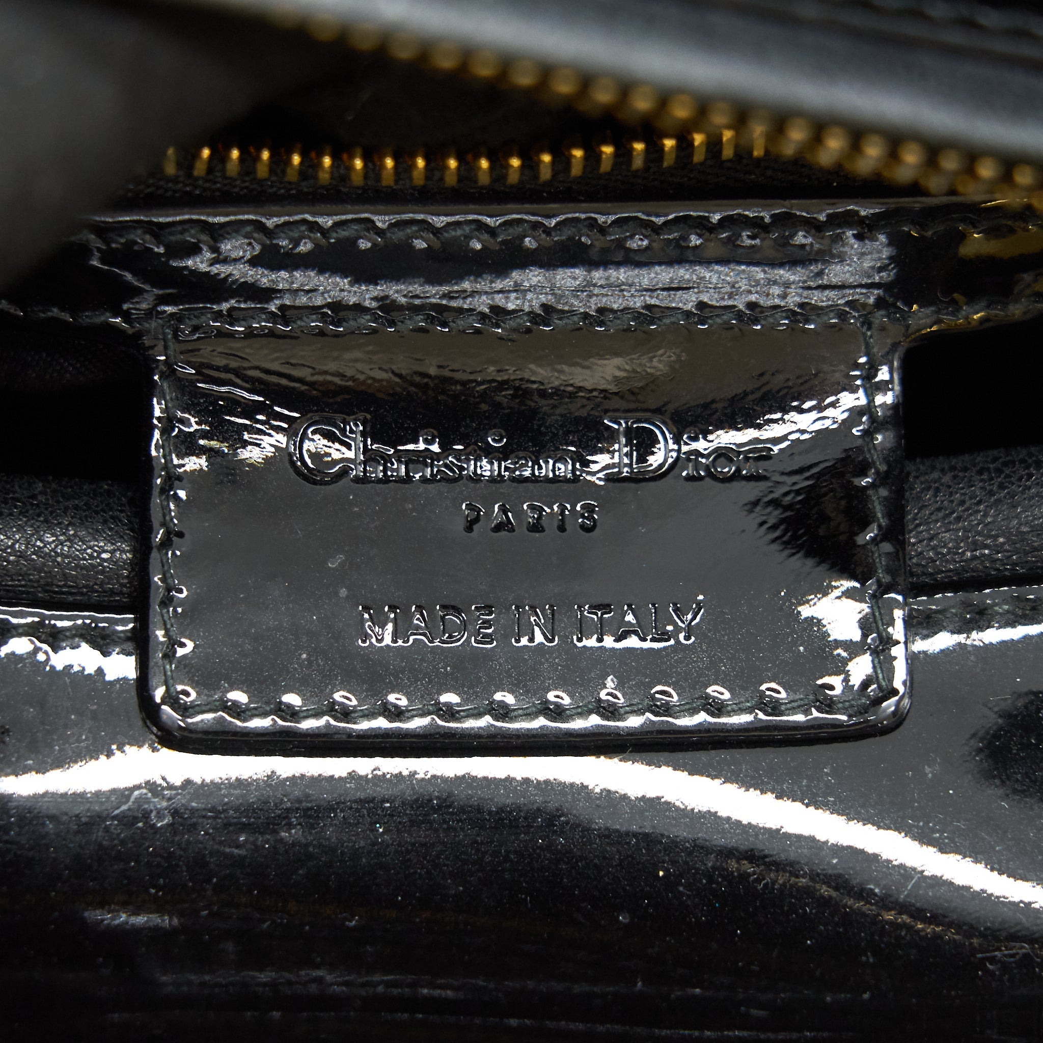 CHRISTIAN DIOR BLACK PATENT LEATHER MEDIUM LADY DIOR