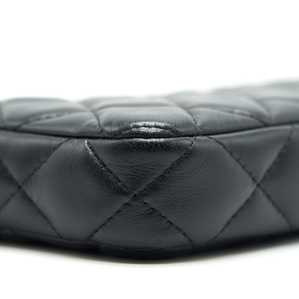 CHANEL DOUBLE ZIP CLUTCH WITH CHAIN LAMBSKIN BLACK SHW