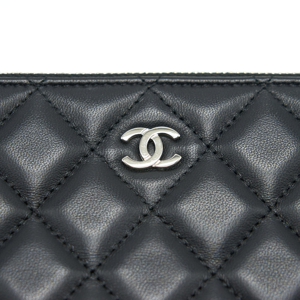 CHANEL DOUBLE ZIP CLUTCH WITH CHAIN LAMBSKIN BLACK SHW