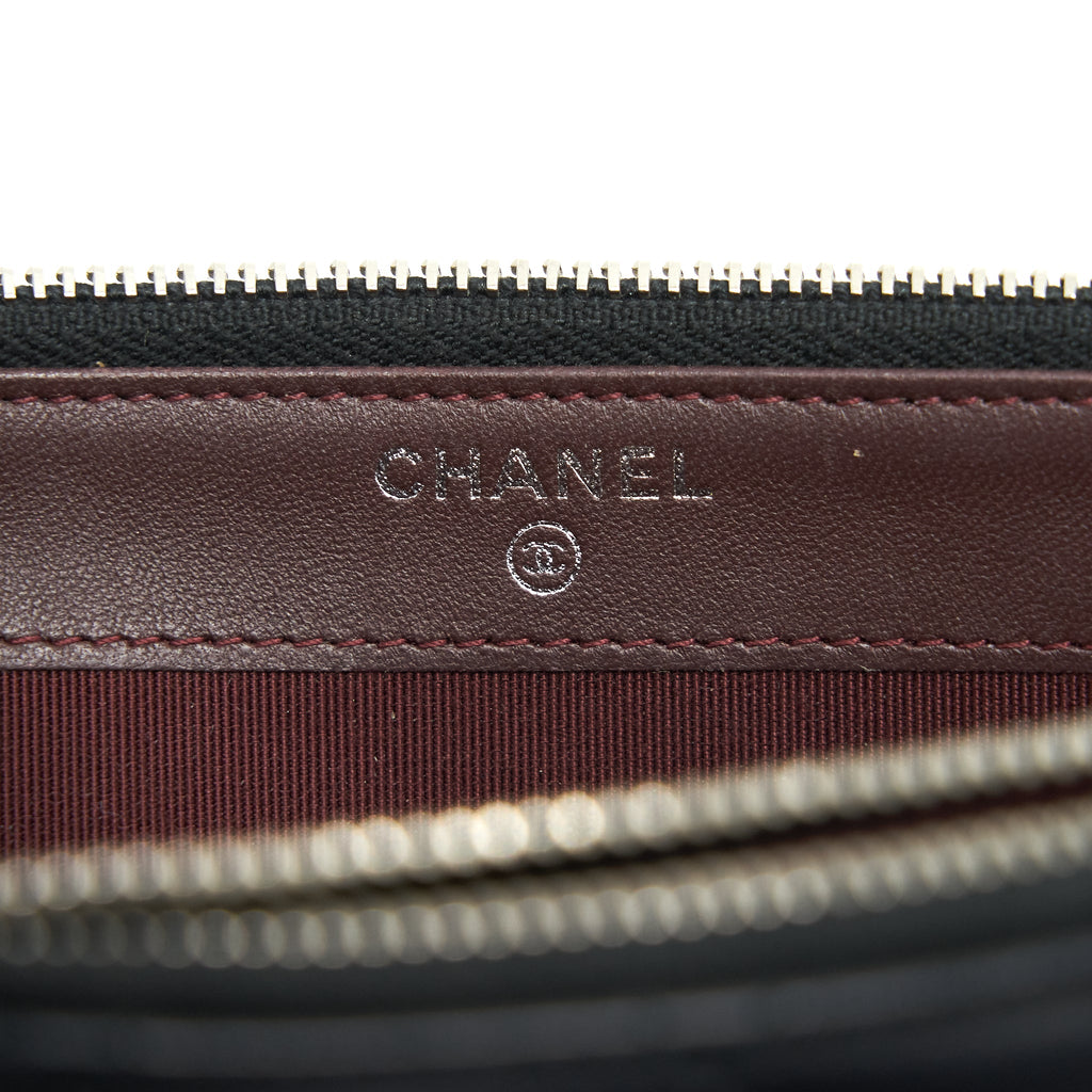 CHANEL DOUBLE ZIP CLUTCH WITH CHAIN LAMBSKIN BLACK SHW