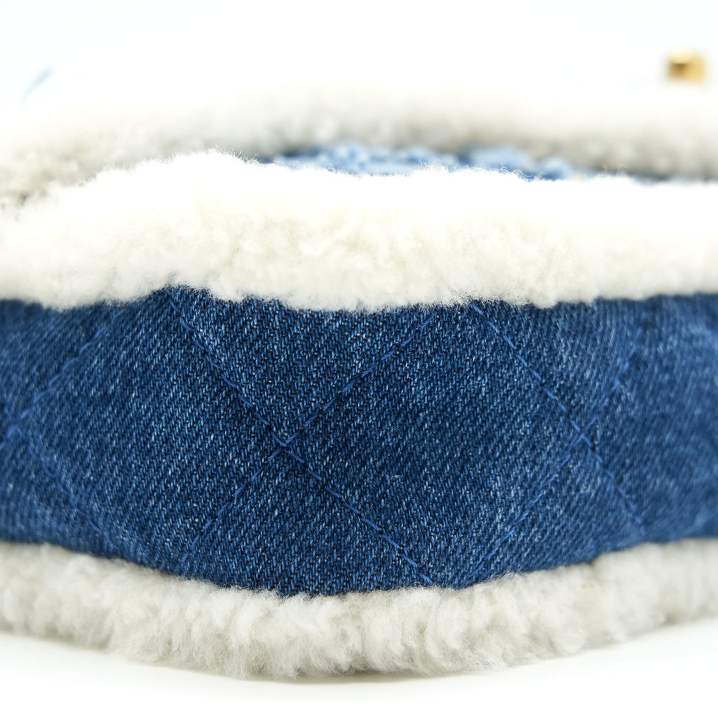 CHANEL DENIM SHEARLING HIEROGLYPH FLAP BLUE