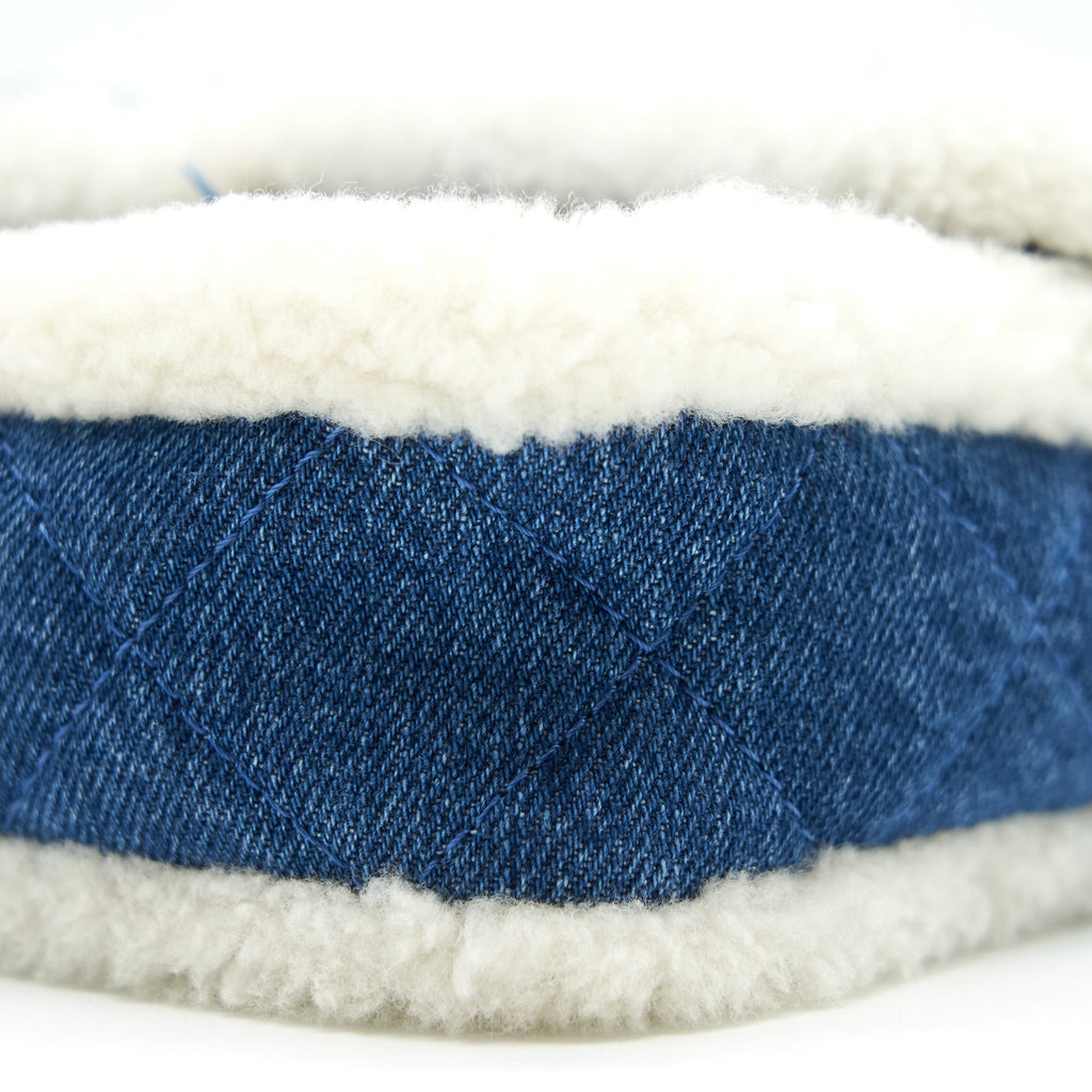 CHANEL DENIM SHEARLING HIEROGLYPH FLAP BLUE