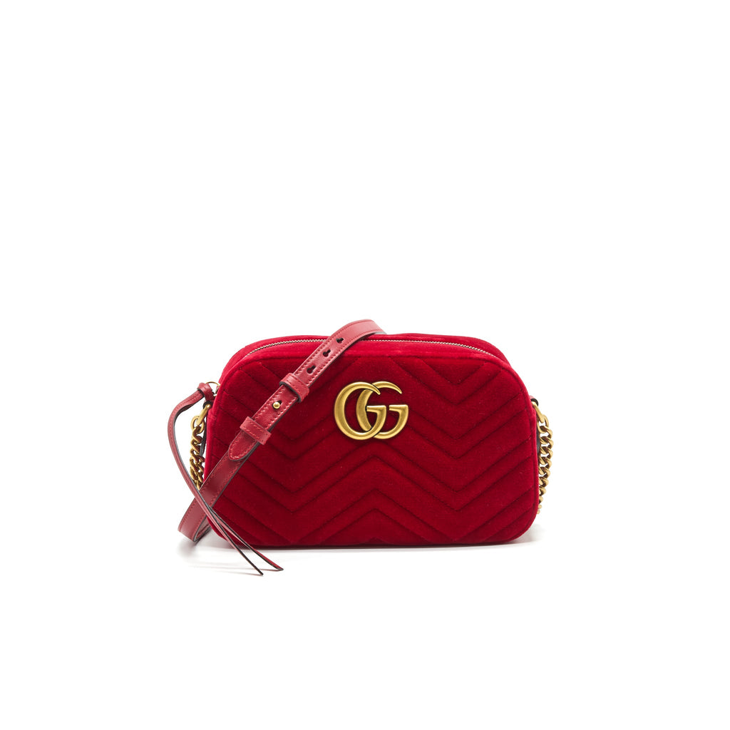 GUCCI MARMONT VALVET CAMERA BAG RED GHW