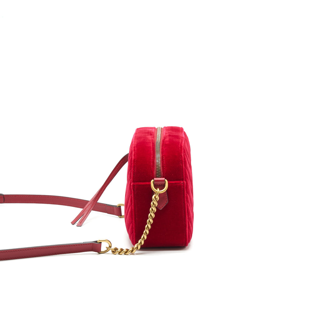 GUCCI MARMONT VALVET CAMERA BAG RED GHW