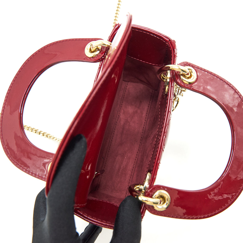 DIOR MINI LADY DIOR PATENT LEATHER RED