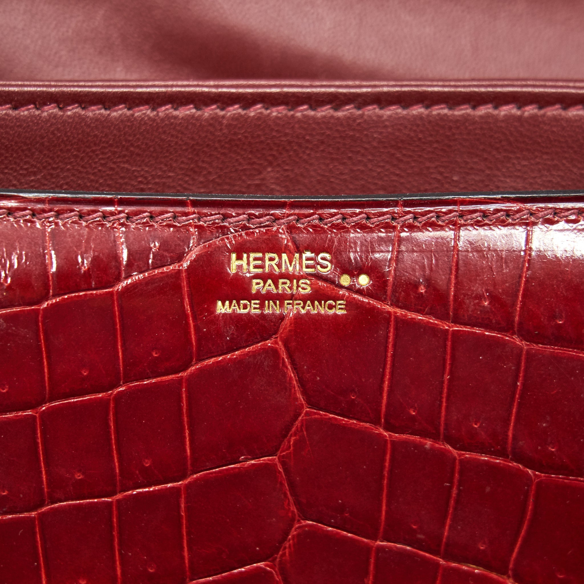 HERMES CONSTANCE ELAN ALLIGATOR BURGUNDY LIZARD GOLD HARDWARE