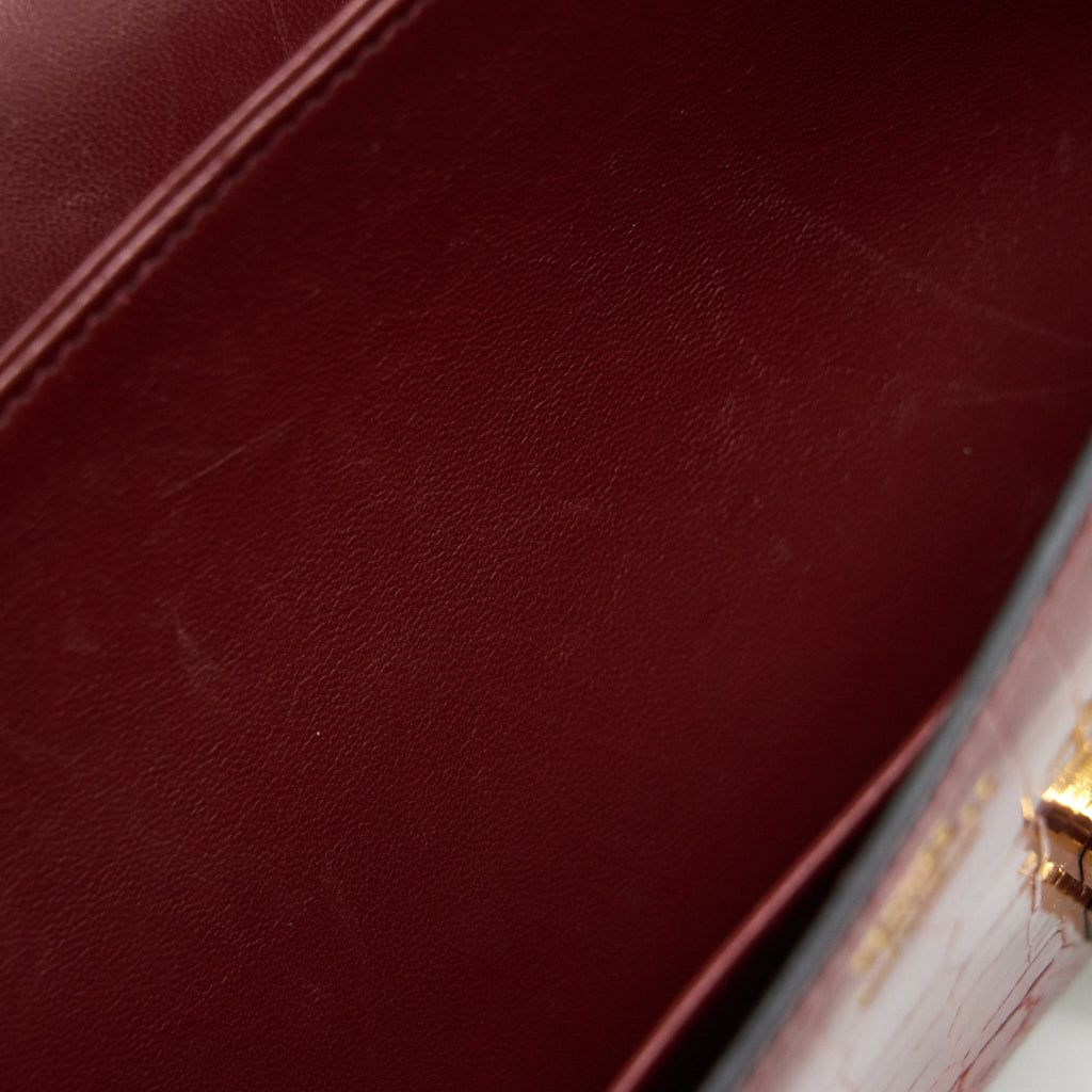 HERMES CONSTANCE ELAN ALLIGATOR BURGUNDY LIZARD GOLD HARDWARE