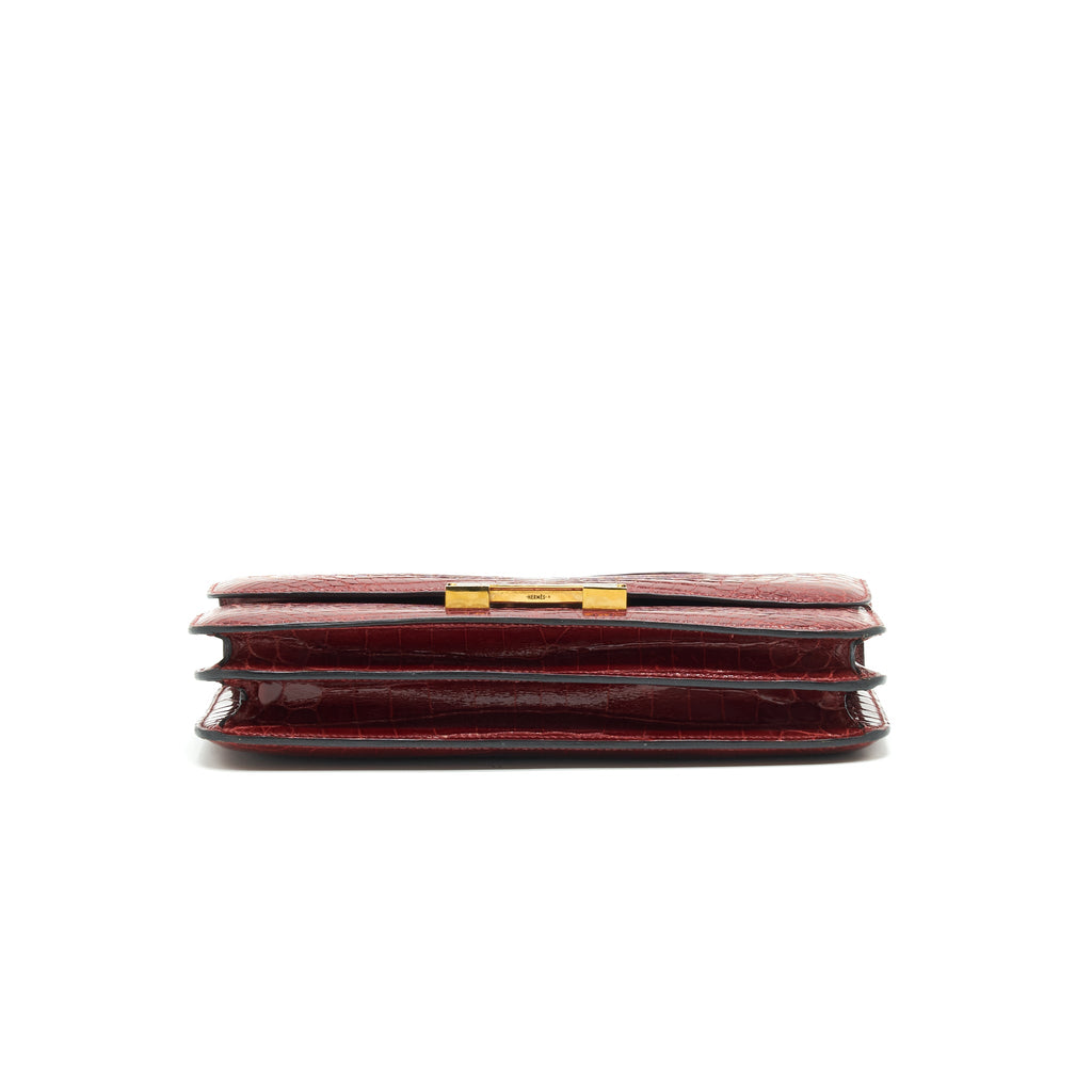 HERMES CONSTANCE ELAN ALLIGATOR BURGUNDY LIZARD GOLD HARDWARE