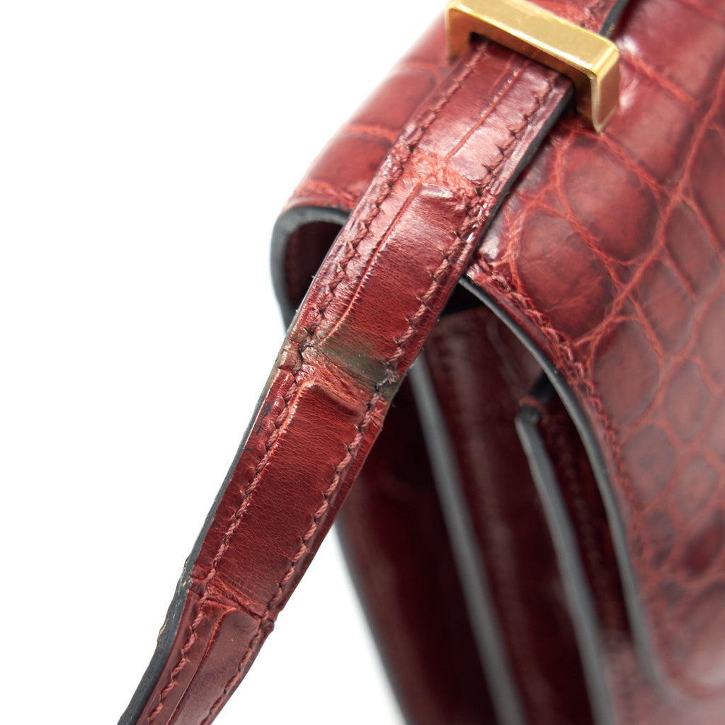 HERMES CONSTANCE ELAN ALLIGATOR BURGUNDY LIZARD GOLD HARDWARE