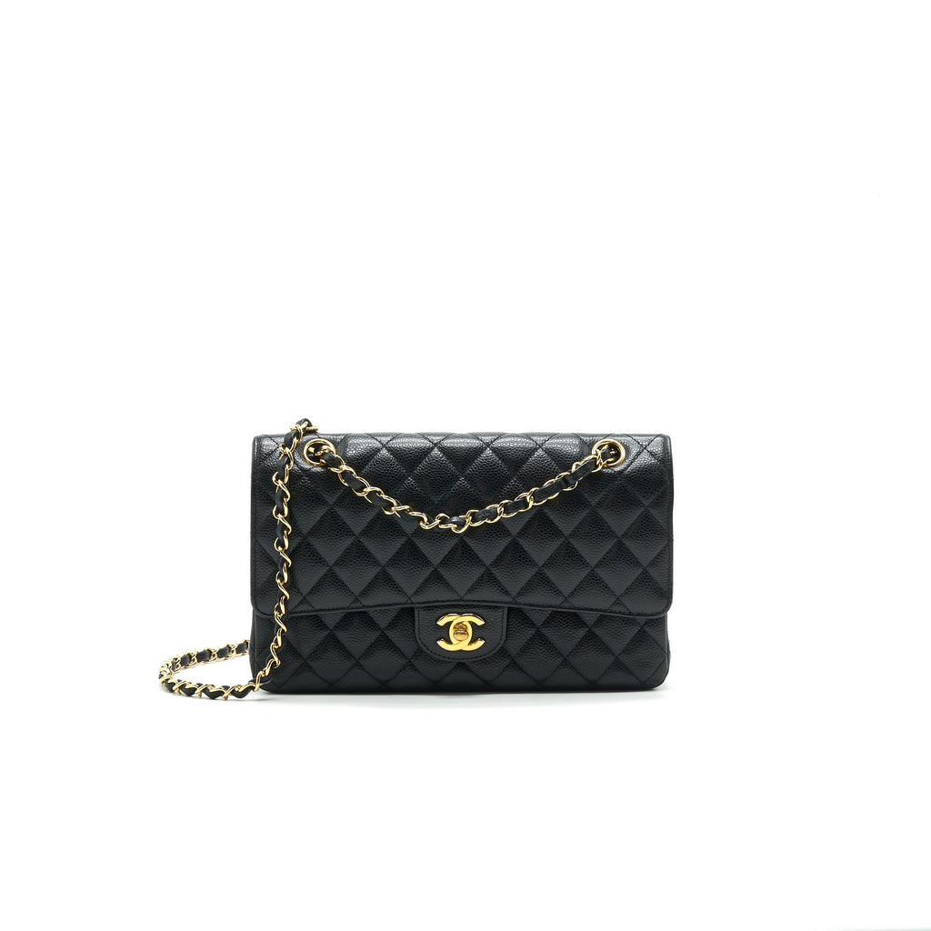 CHANEL MEDIUM CLASSIC DOUBLE FLAP BAG CAVIAR BLACK GHW SERIAL16