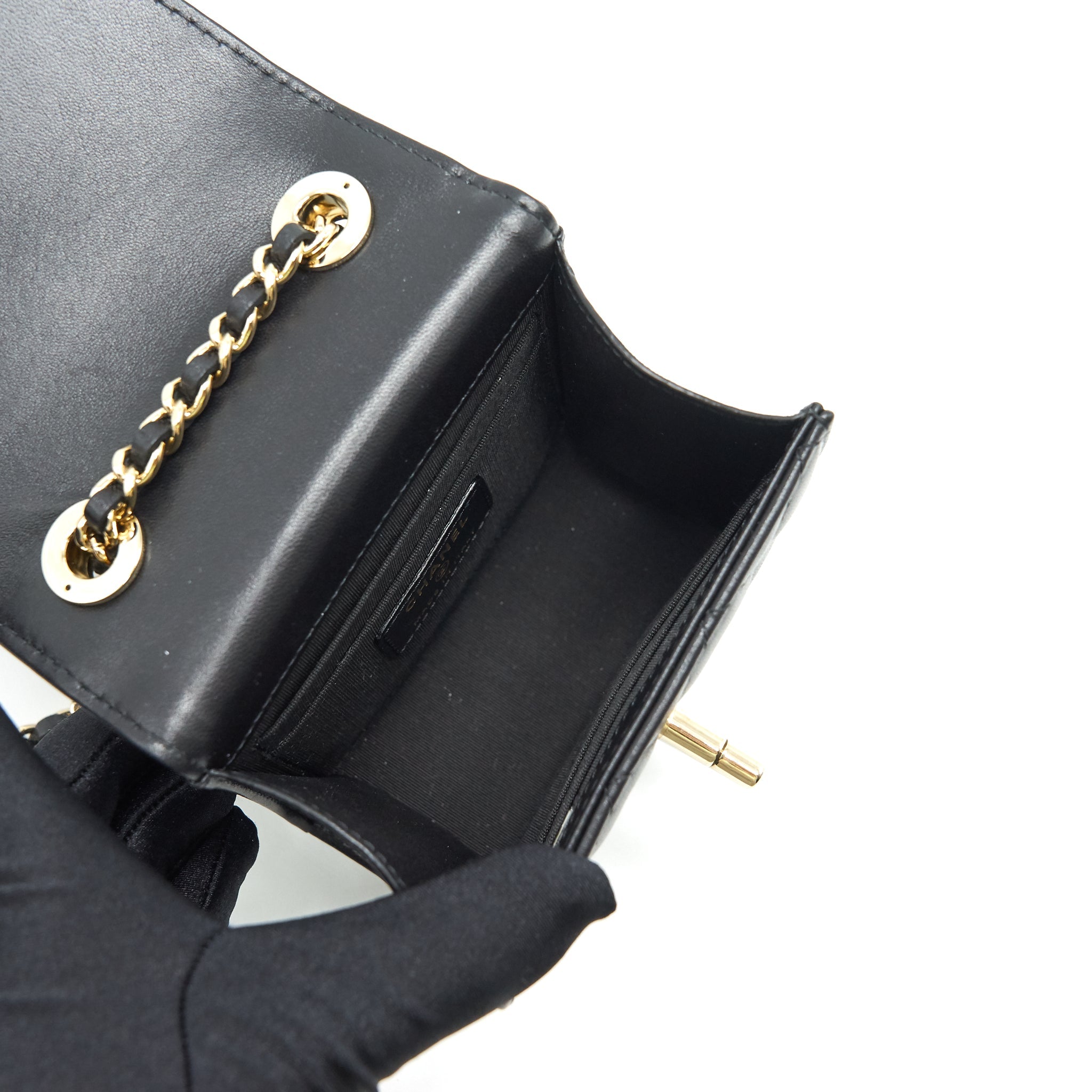 CHANEL LAMBSKIN QUILTED MINI TRENDY CC CHAIN WALLET BLACK