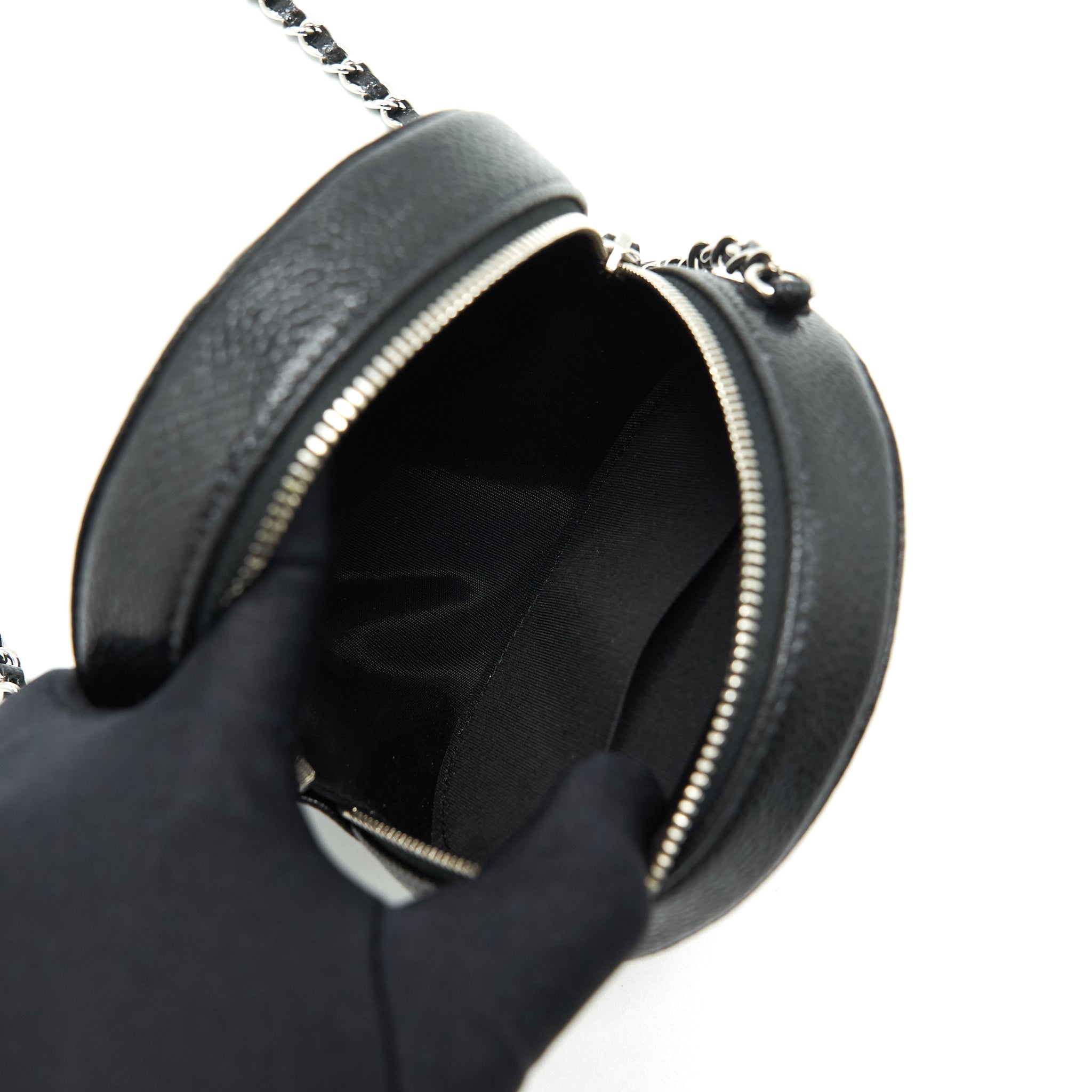 CHANEL CAMELLIA ROUND CLUTCH WITH CHAIN BLACK