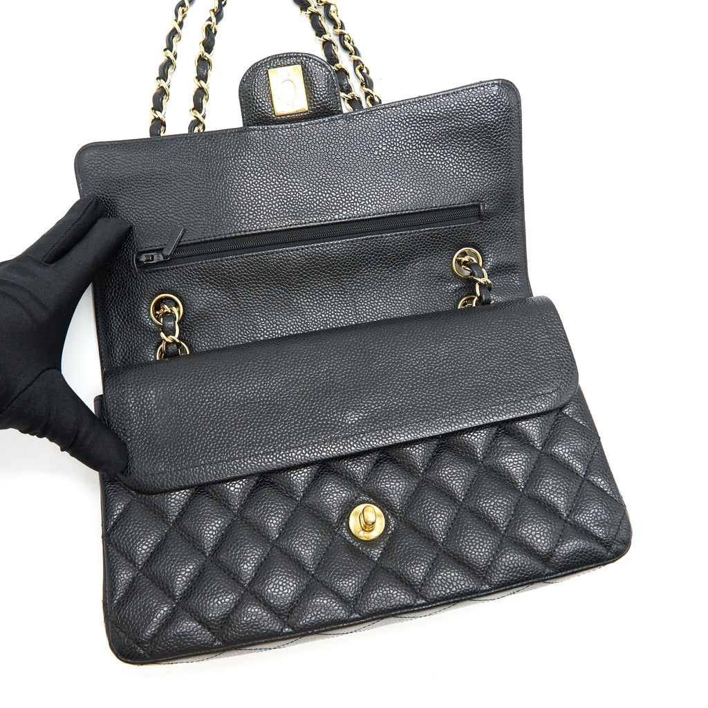 CHANEL MEDIUM CLASSIC DOUBLE FLAP BAG CAVIAR BLACK GHW SERIAL16