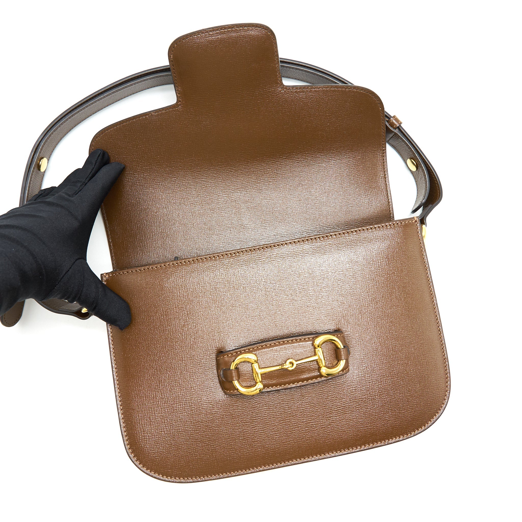 GUCCI 1955 HORSEBIT LEATHER SHOULDER BAG BROWN